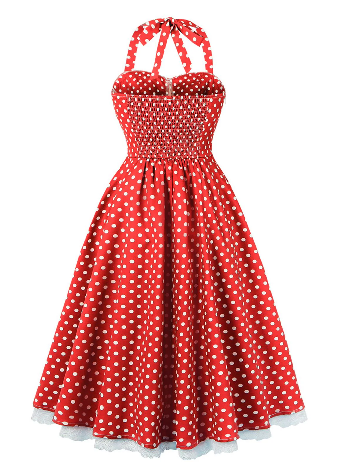1950s Halter Lace Patchwork Polka Dots Dress - Image 8