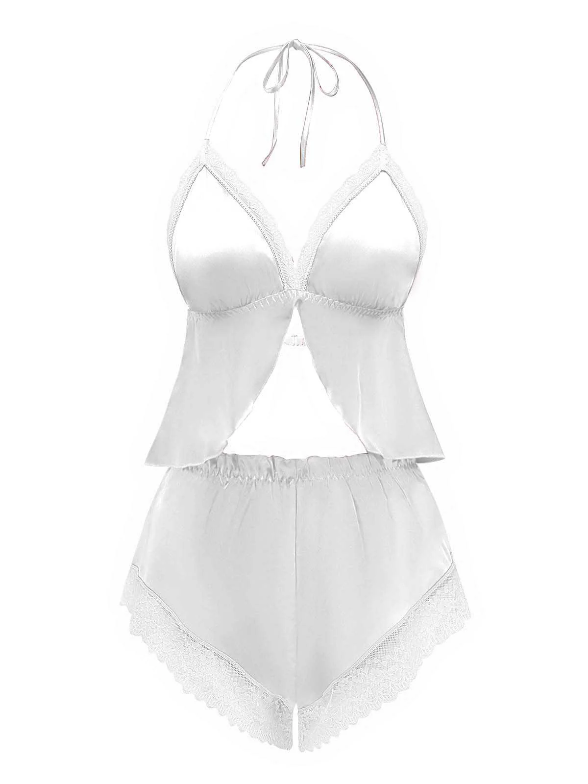 1950s Halter Lace Satin Pajama Set - Image 8