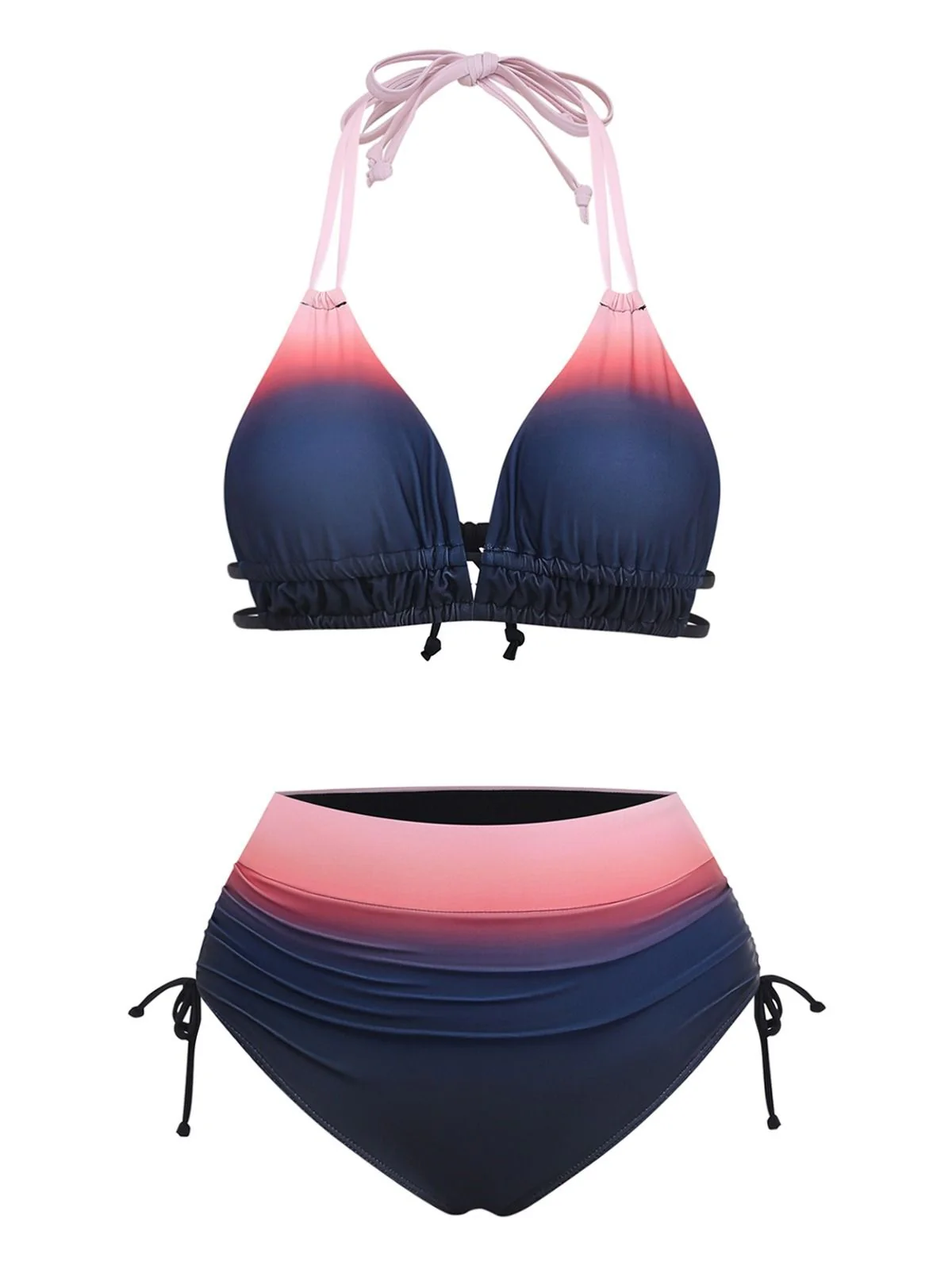 [Pre-Sale] 1950s Halter Ombre High-Waist Ruched Bikini Set - Image 2