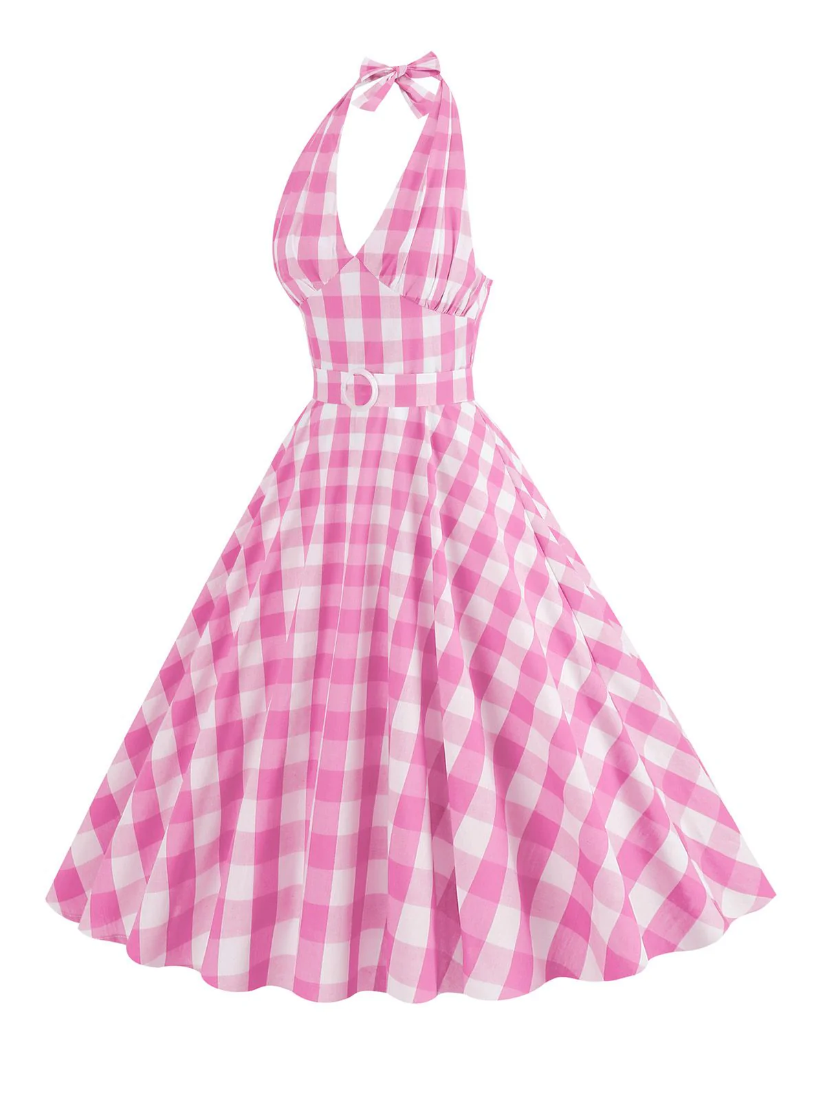1950s Halter Plaid Belted Swing Dress - Image 2