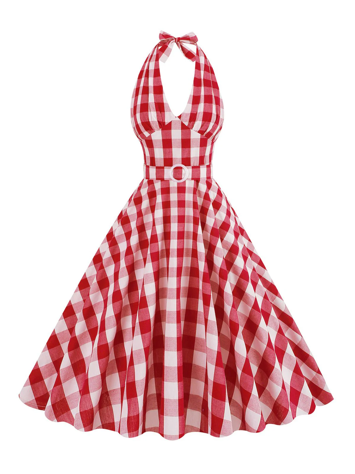 1950s Halter Plaid Belted Swing Dress - Image 6