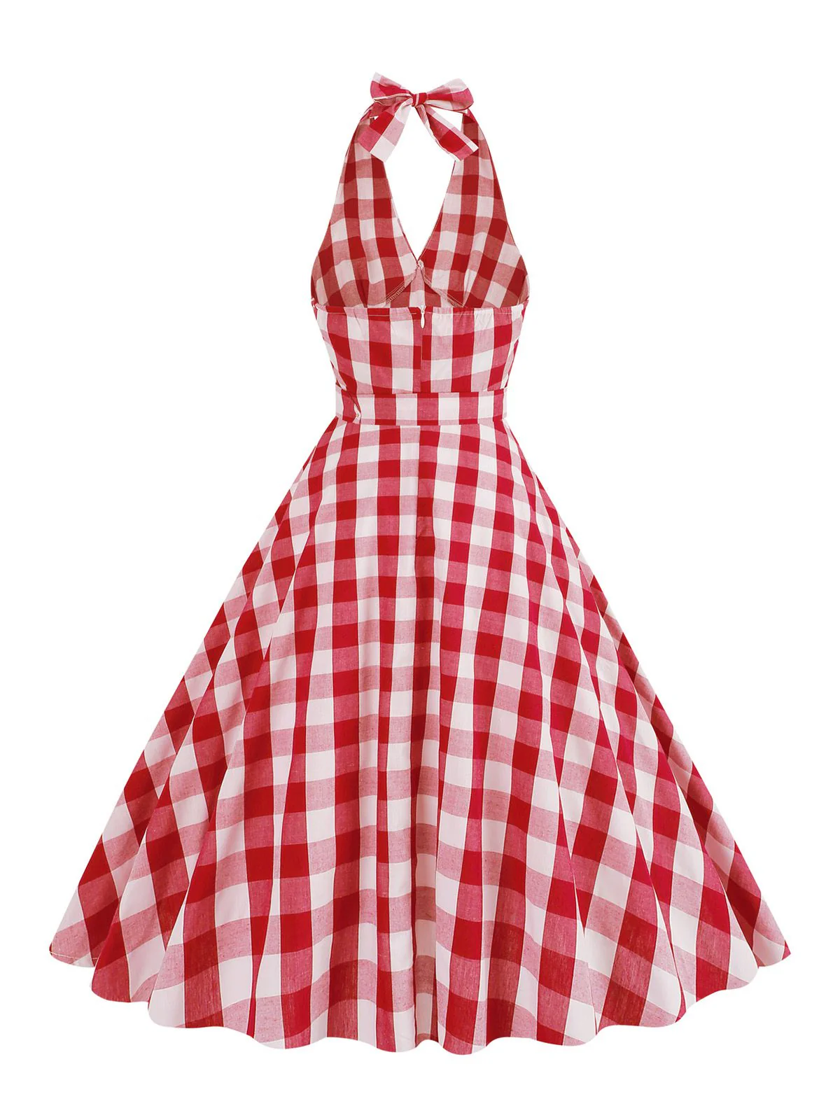 1950s Halter Plaid Belted Swing Dress - Image 7