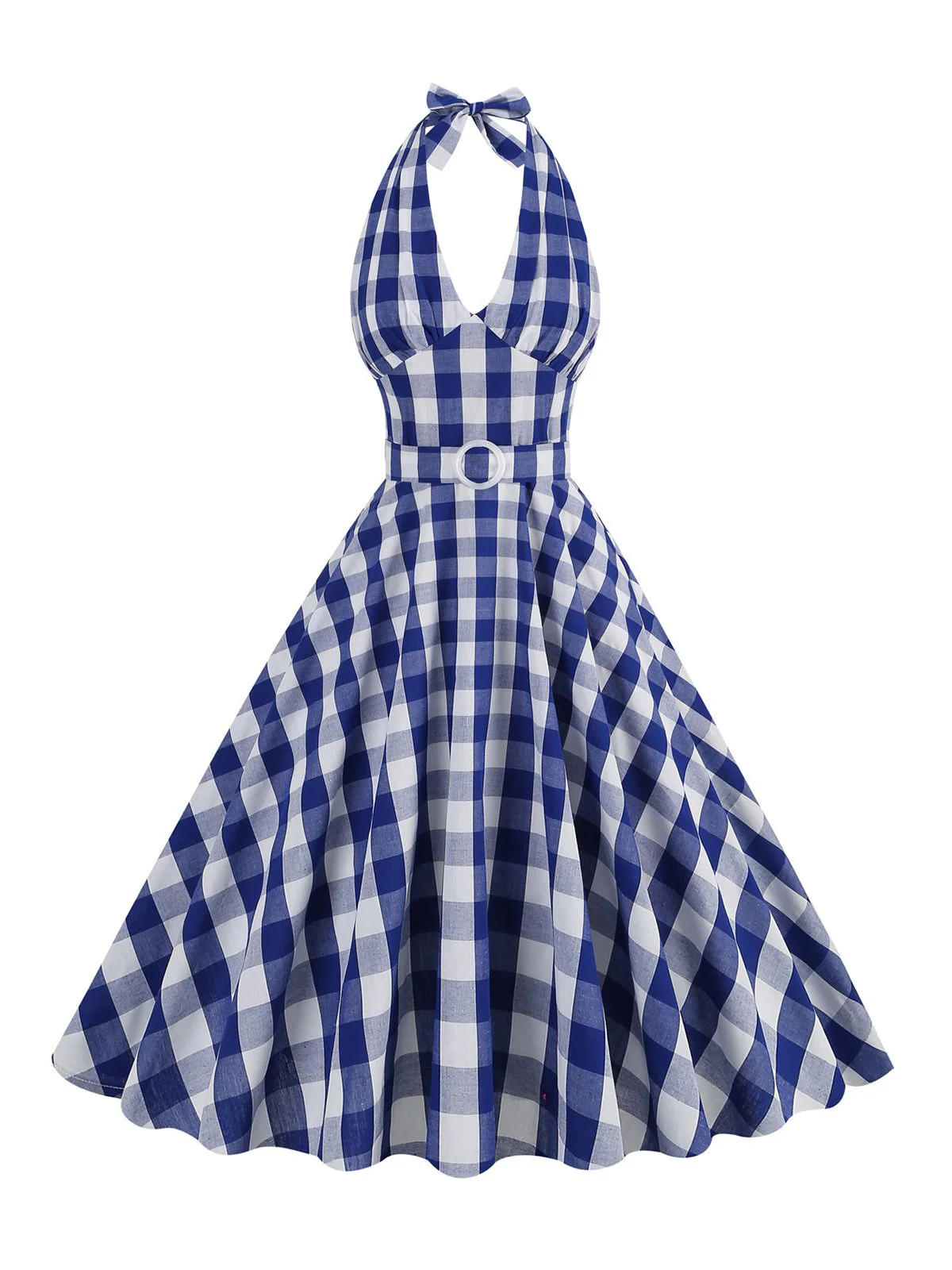 1950s Halter Plaid Belted Swing Dress - Image 8