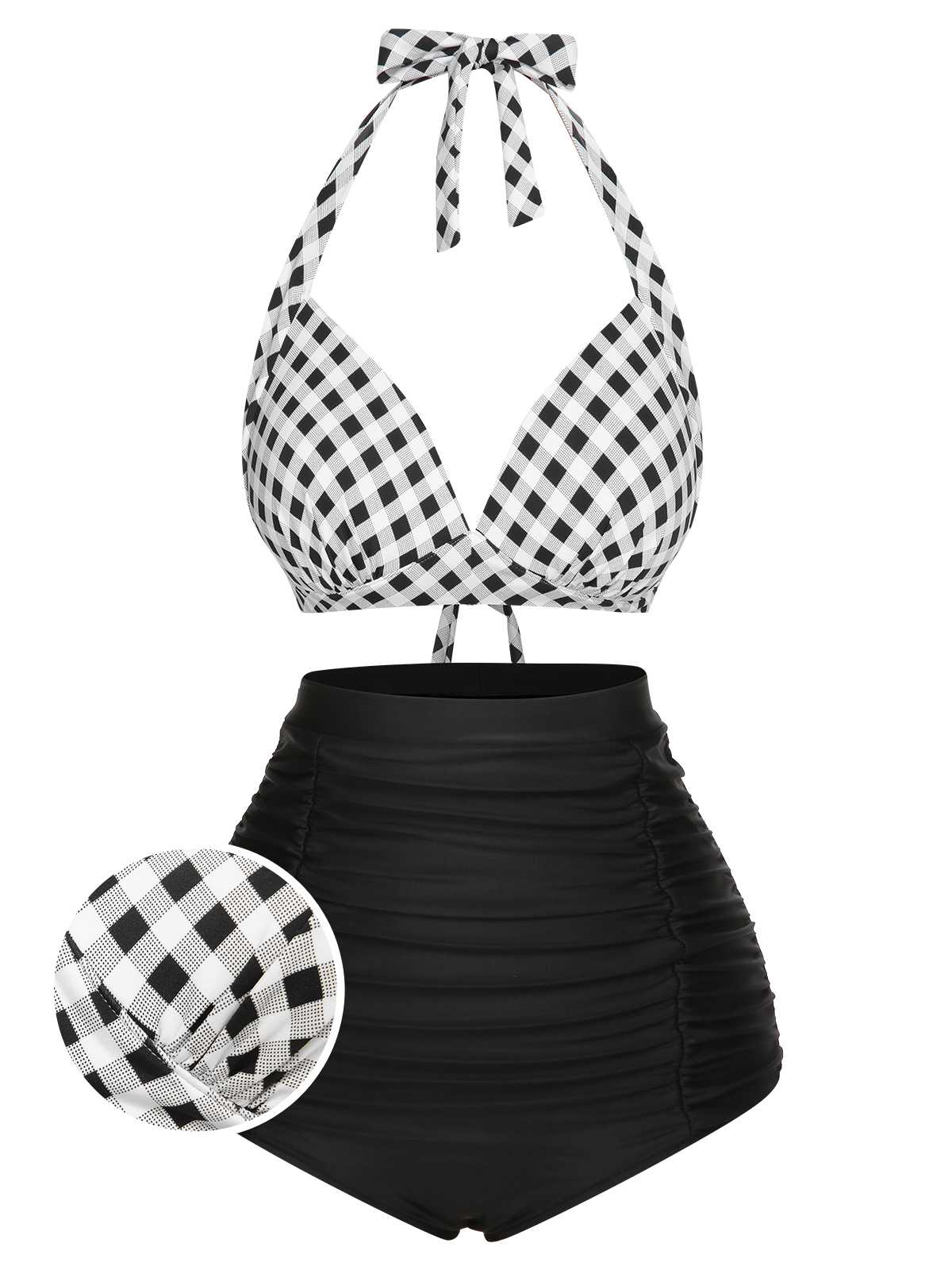 1950s Halter Plaids Lace-Up Swimsuit - Image 10