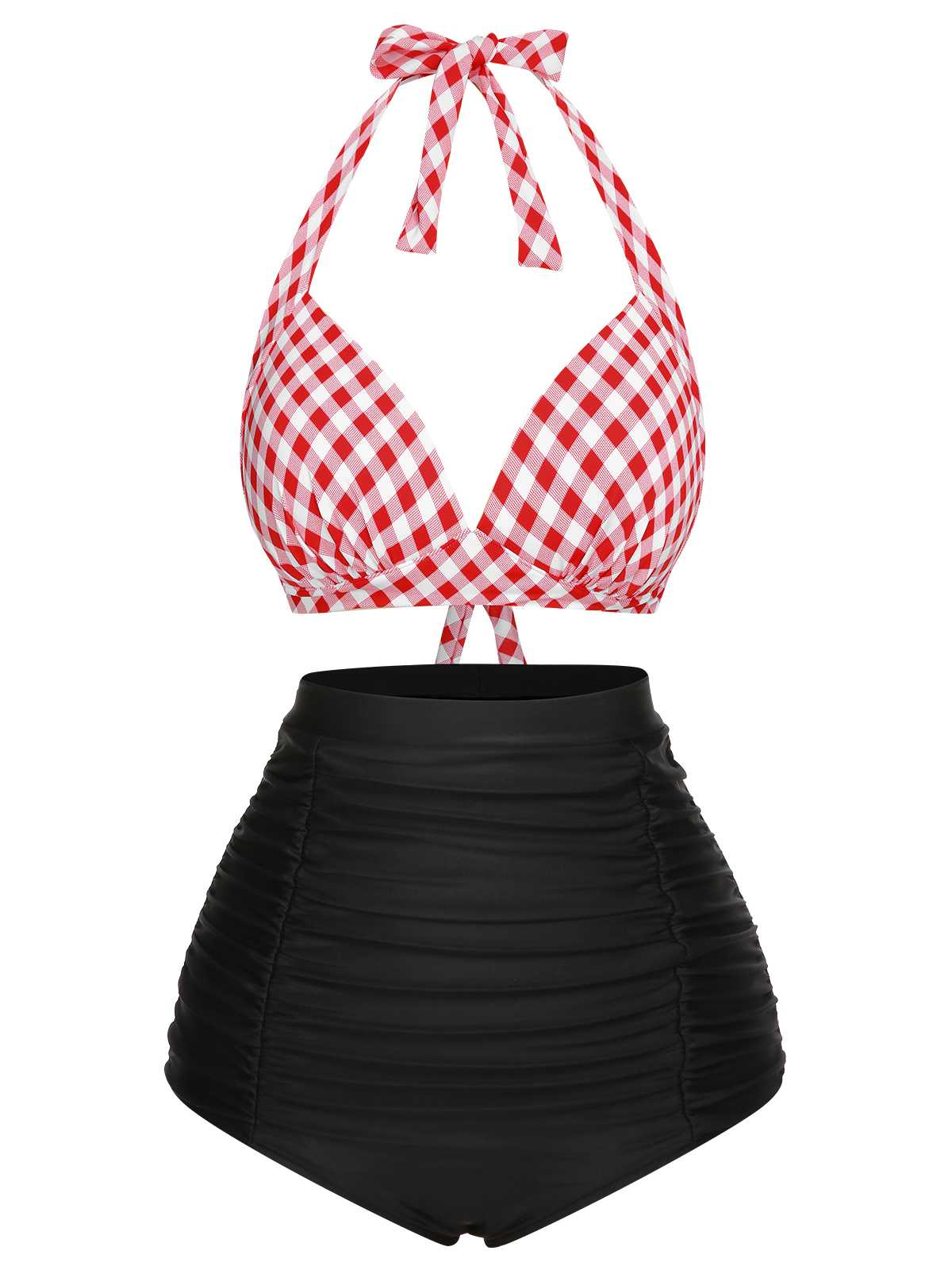 1950s Halter Plaids Lace-Up High Waisted Swimsuit - Image 11