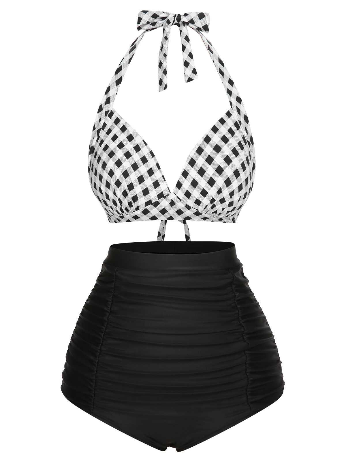 1950s Halter Plaids Lace-Up Swimsuit - Image 2
