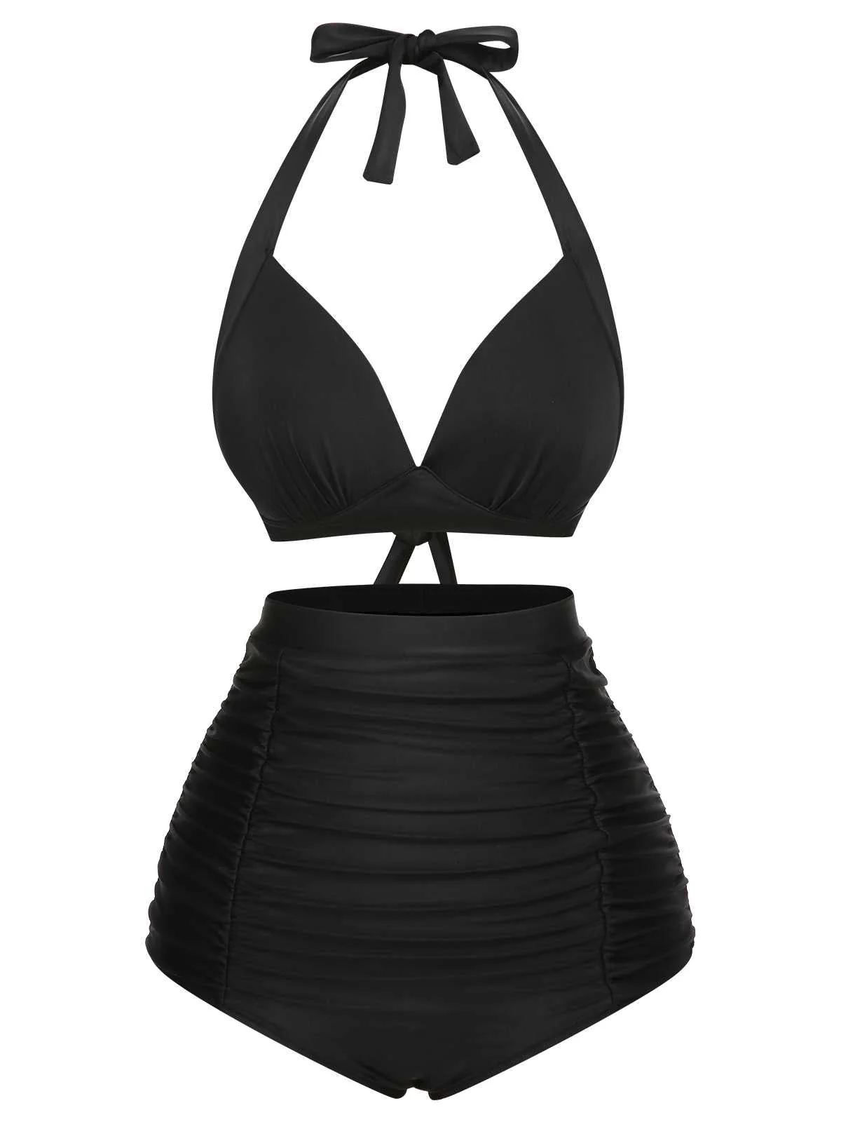 1950s Halter Plaids Lace-Up Swimsuit - Image 3