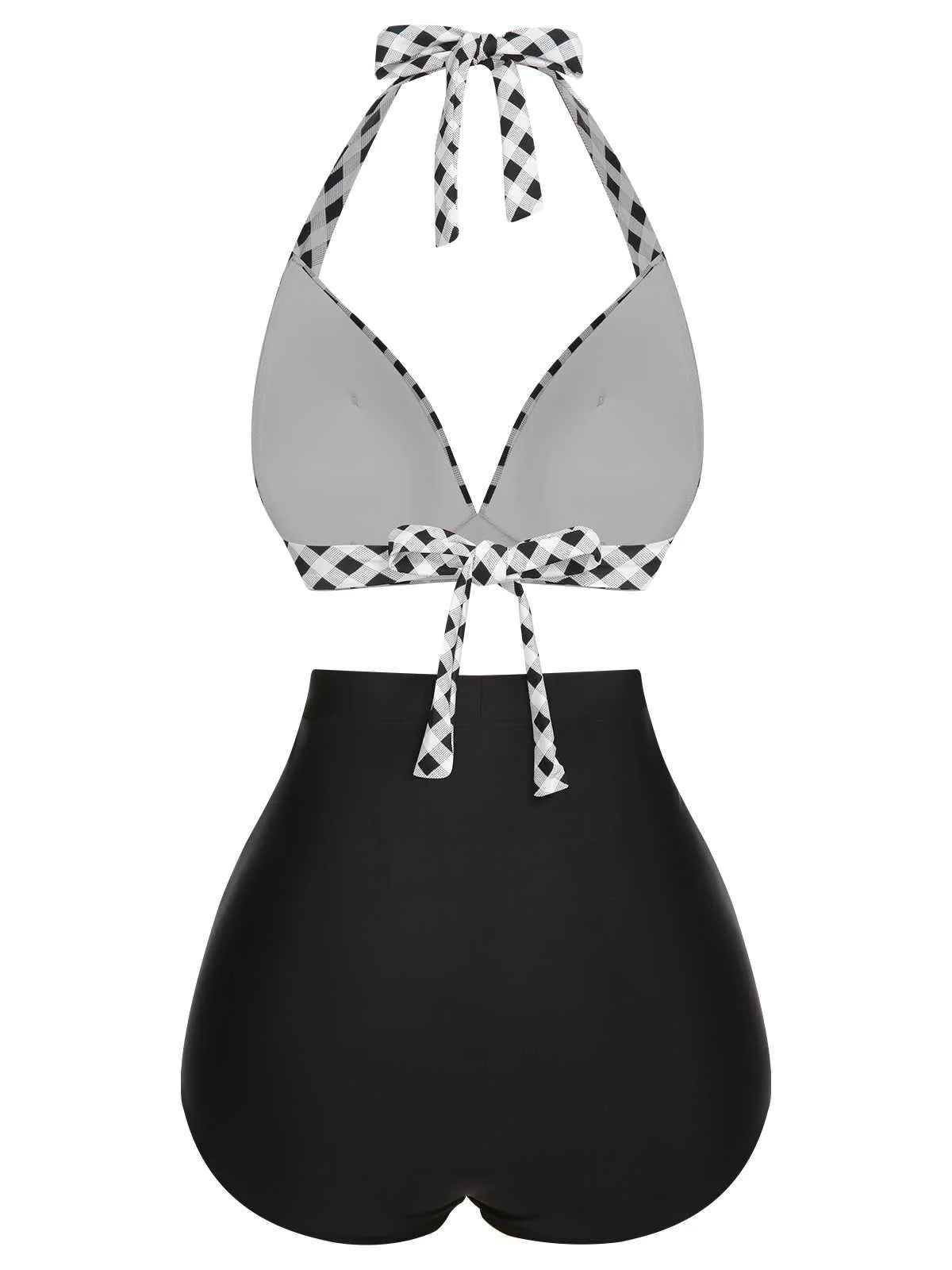 1950s Halter Plaids Lace-Up Swimsuit - Image 4
