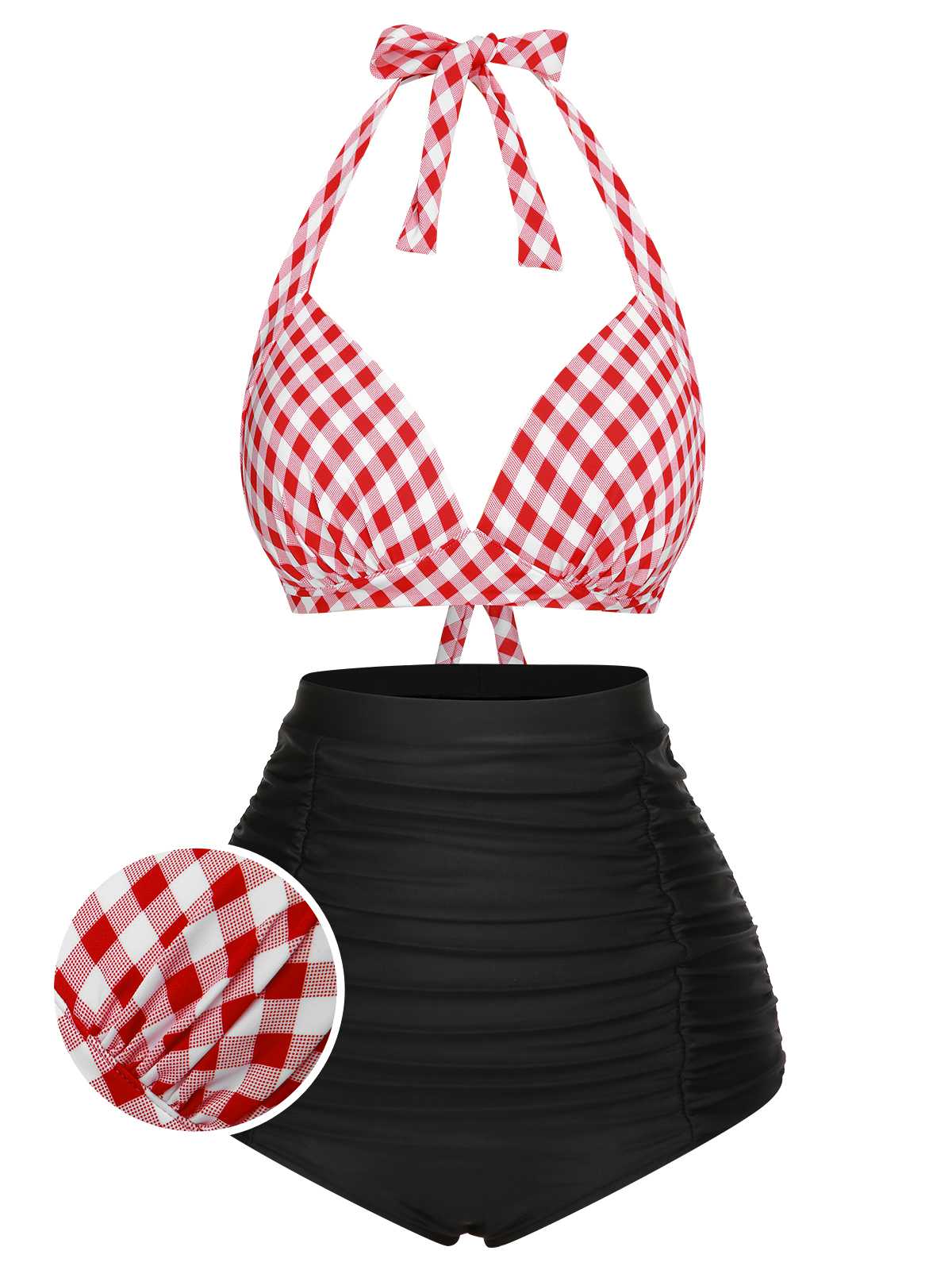 1950s Halter Plaids Lace-Up Swimsuit - Image 14