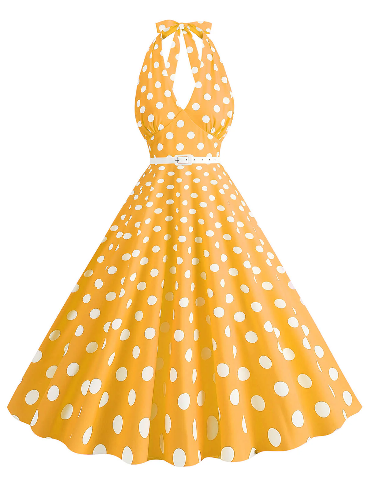 1950s Halter Polka Dot Print Swing Dress - Image 11