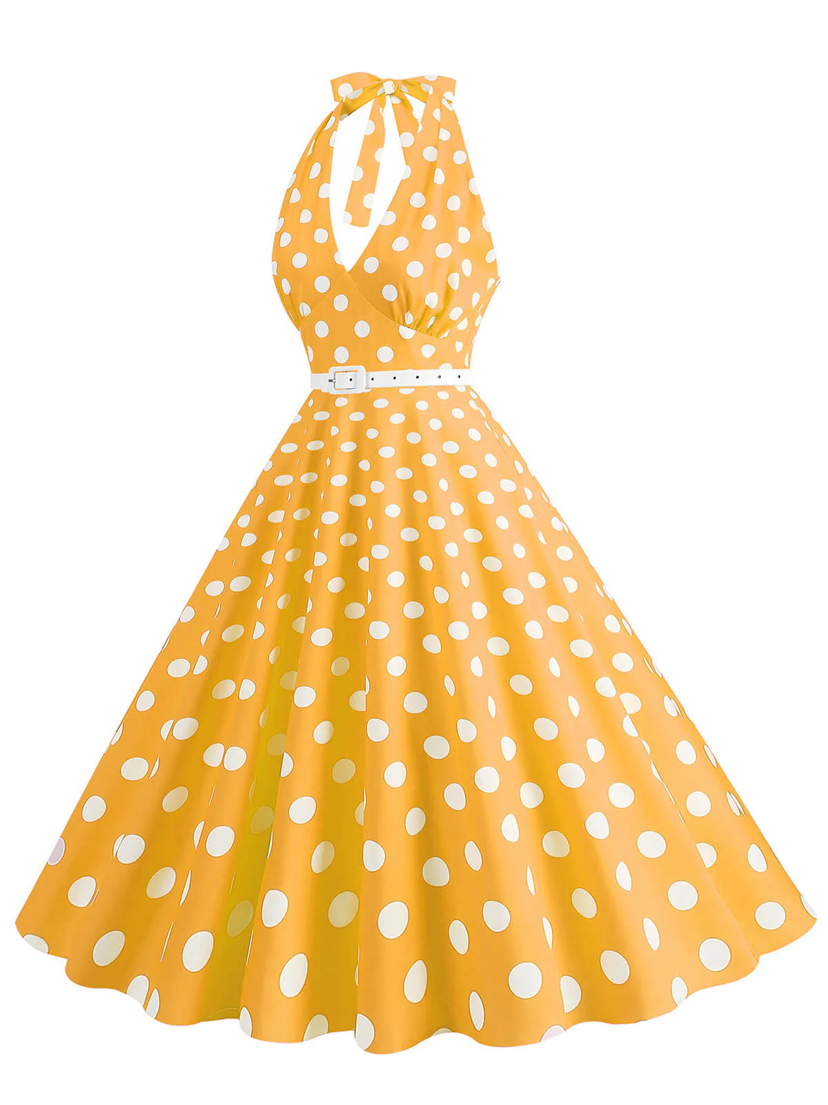 1950s Halter Polka Dot Print Swing Dress - Image 12