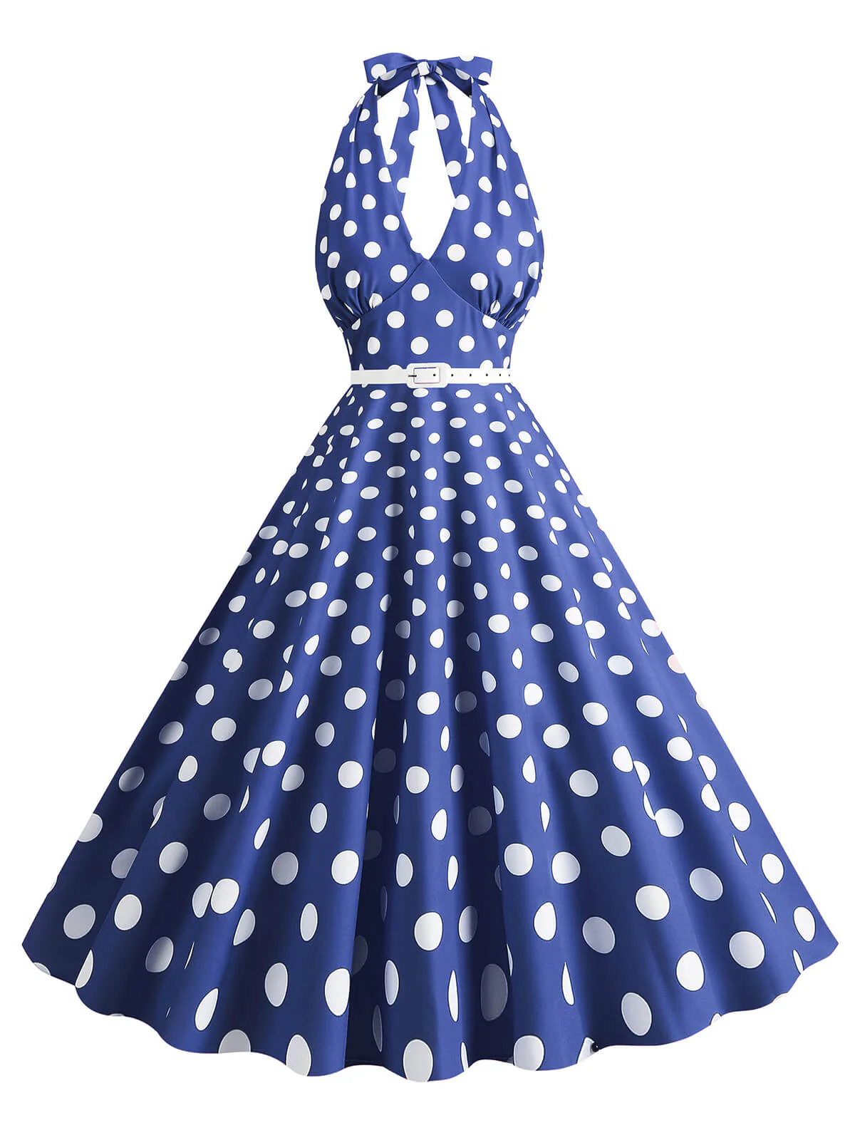 1950s Halter Polka Dot Print Swing Dress - Image 3