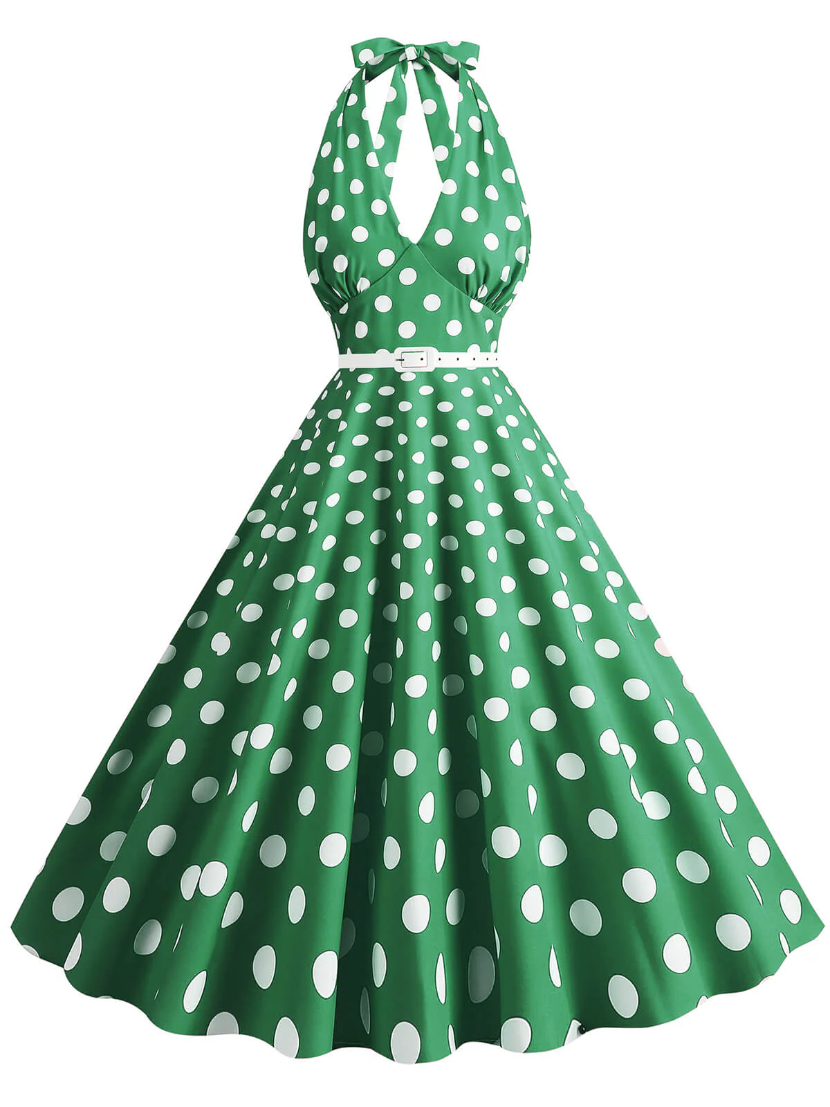 1950s Halter Polka Dot Print Swing Dress - Image 5