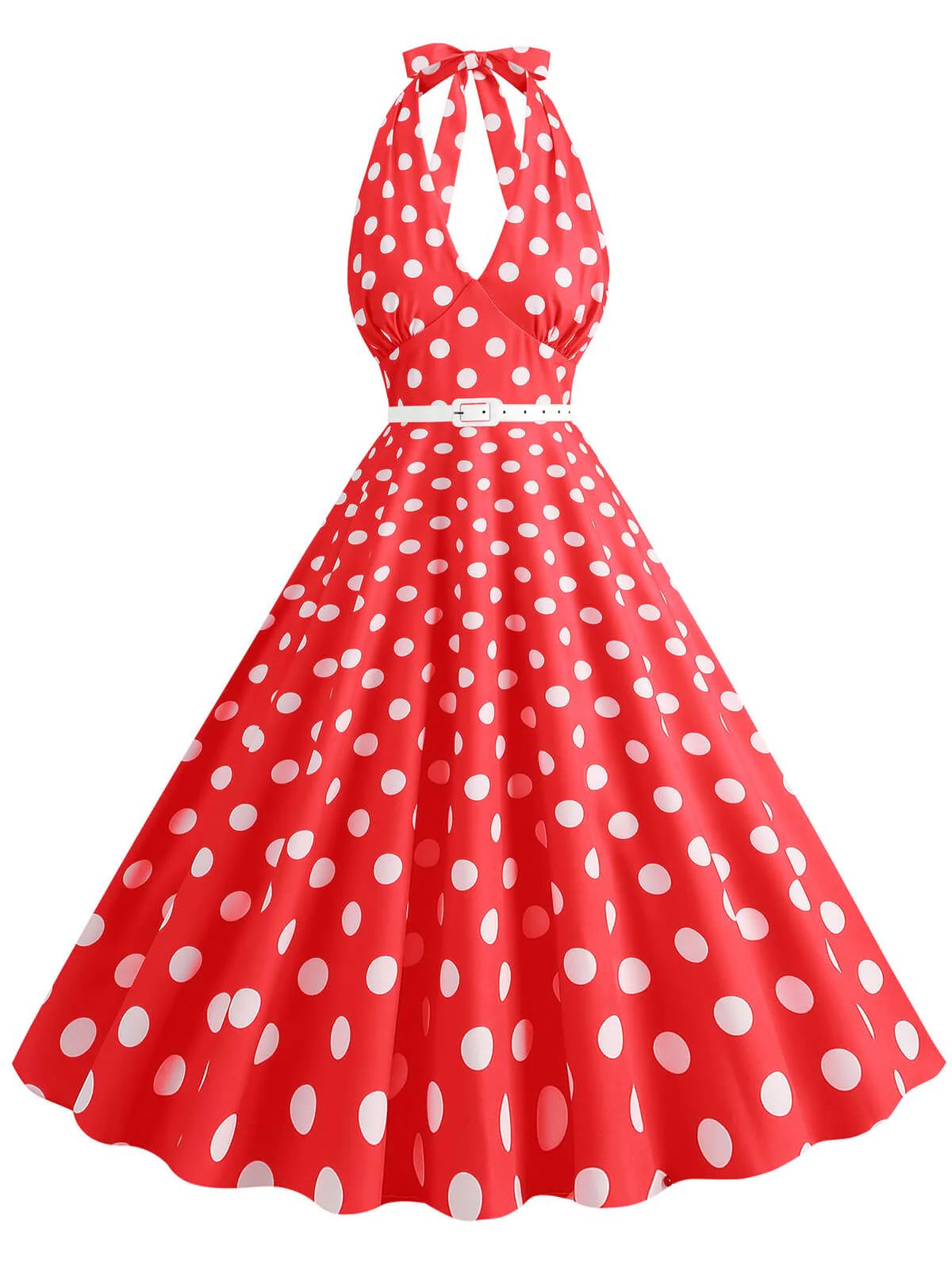 1950s Halter Polka Dot Print Swing Dress - Image 8
