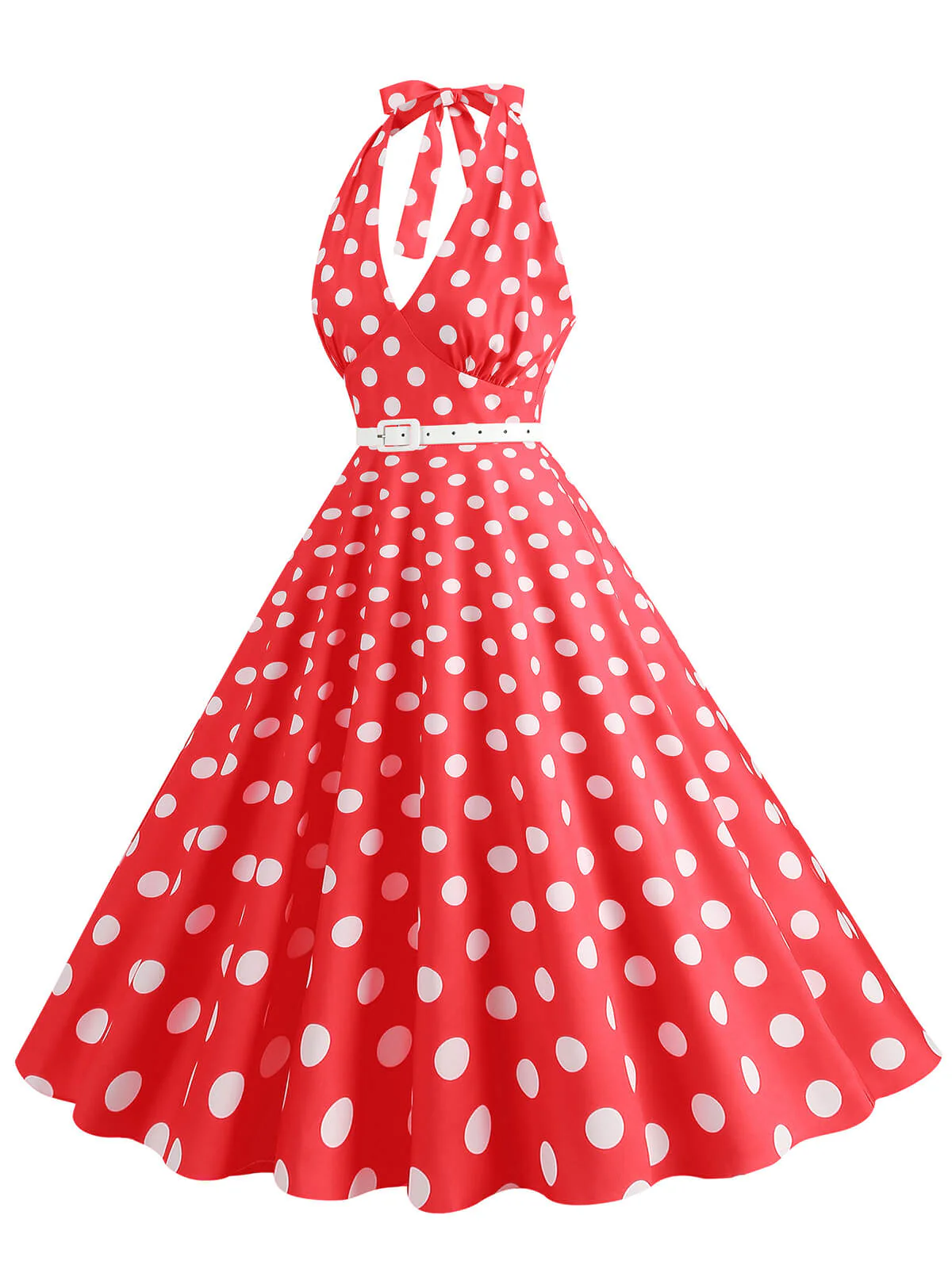 1950s Halter Polka Dot Print Swing Dress - Image 9