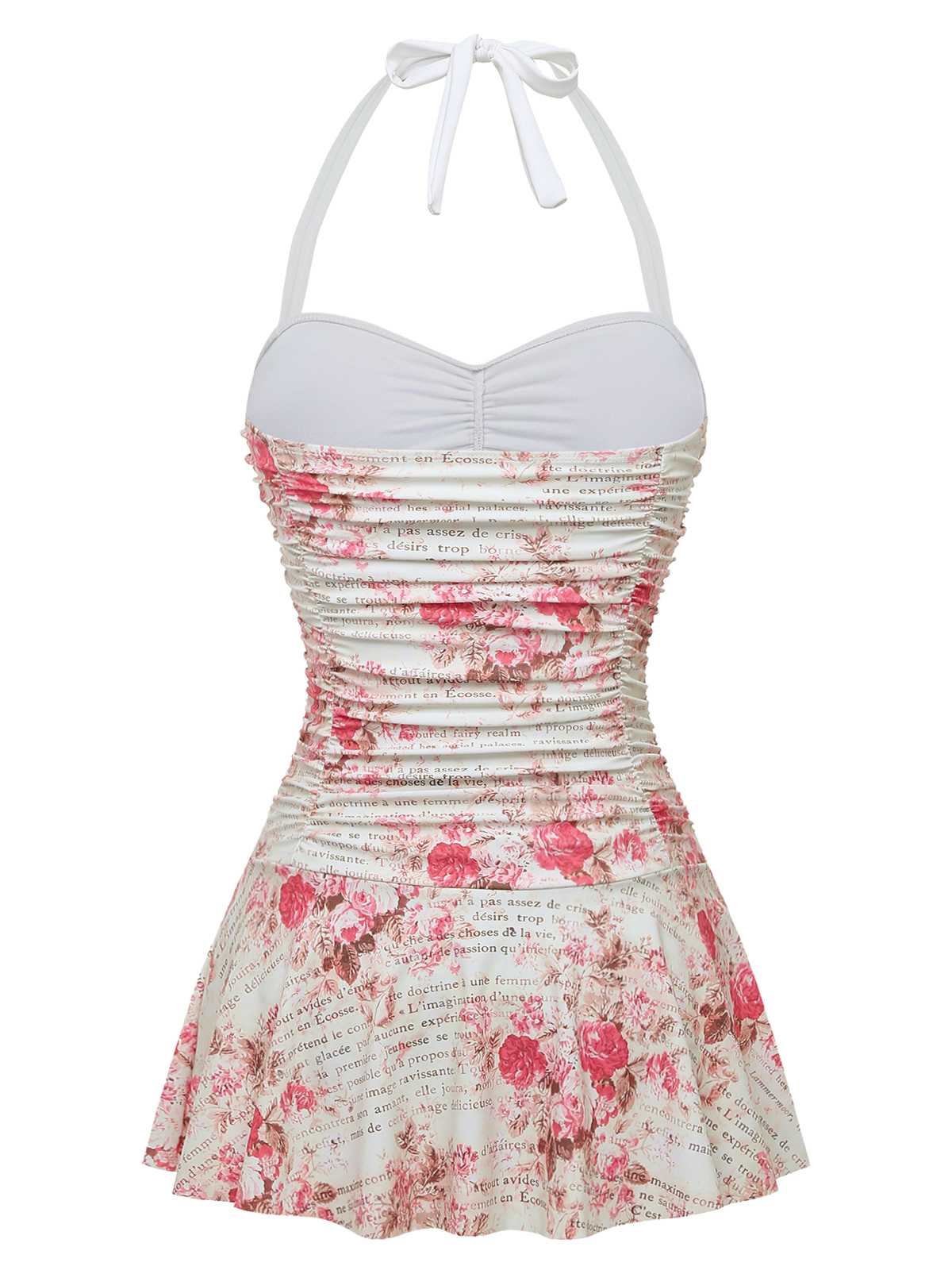 1950s Halter Roses Ruched Tummy Control Swimdress - Image 4