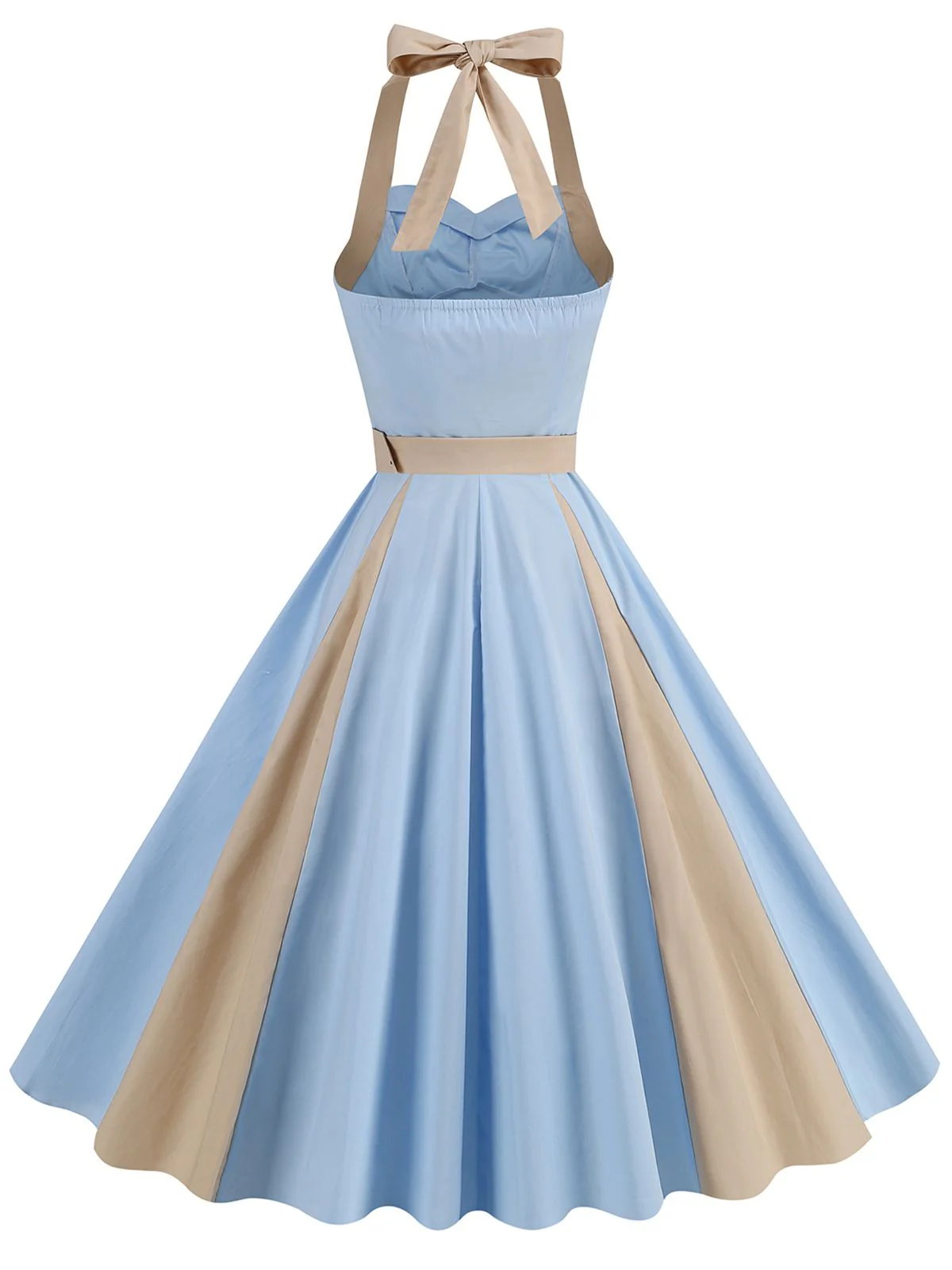 1950s Halter Solid Color Block Belt Dress - Image 3