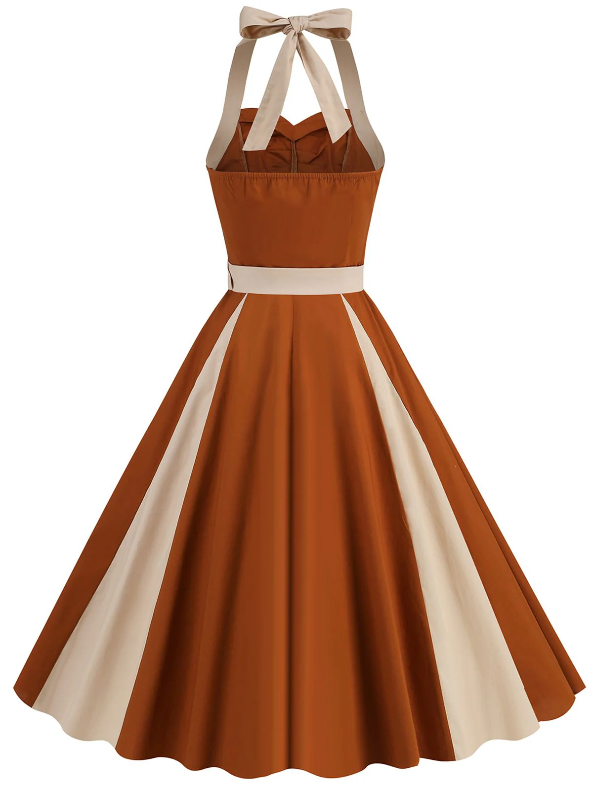 1950s Halter Solid Color Block Belt Dress - Image 5
