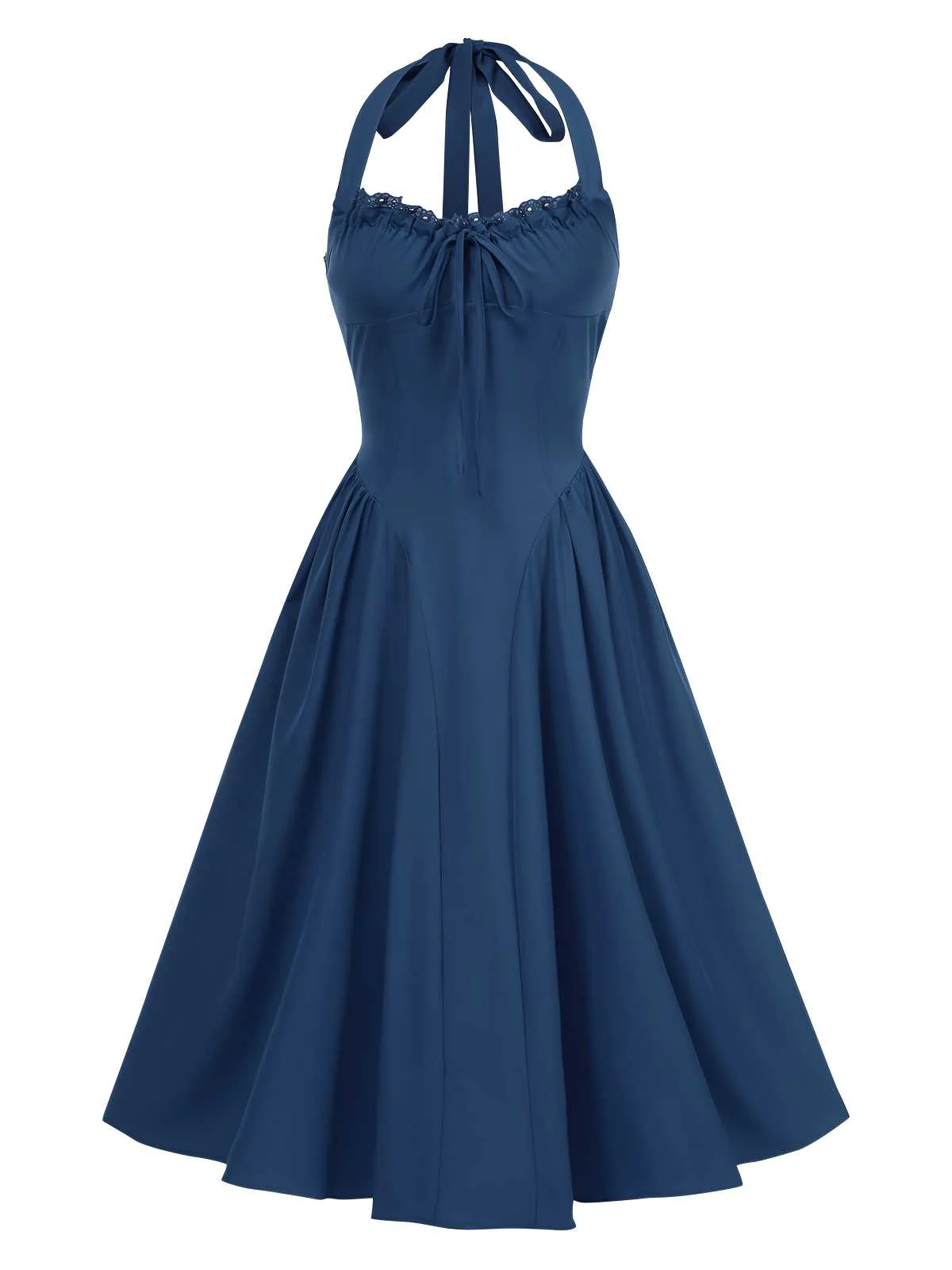 1950s Halter Solid Swing Corset Dress - Image 4