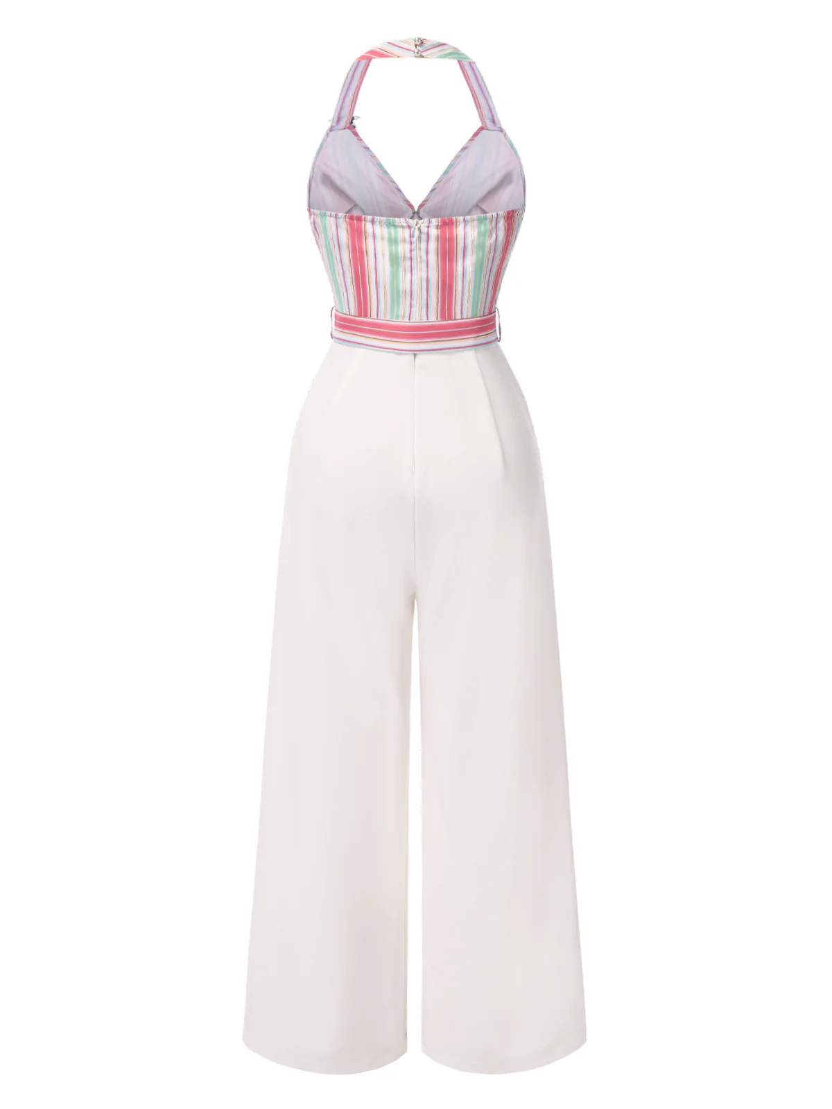 1950s Halter Starfish Colorful Stripes Belted Jumpsuit - Image 4