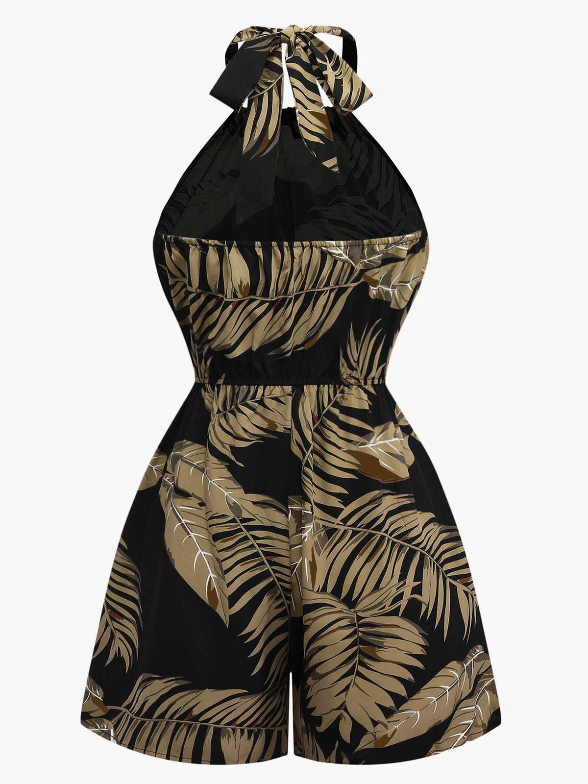 1950s Halter Tropical Palm-Leaf Romper - Image 8
