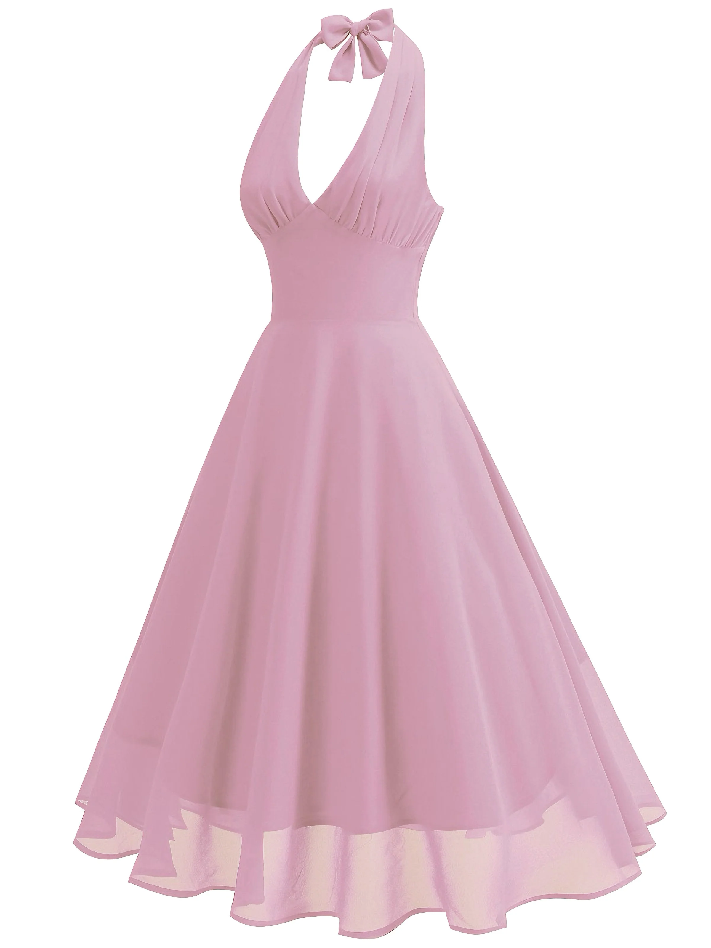 1950s Halter V-Neck Mesh Backless Dress - Image 2