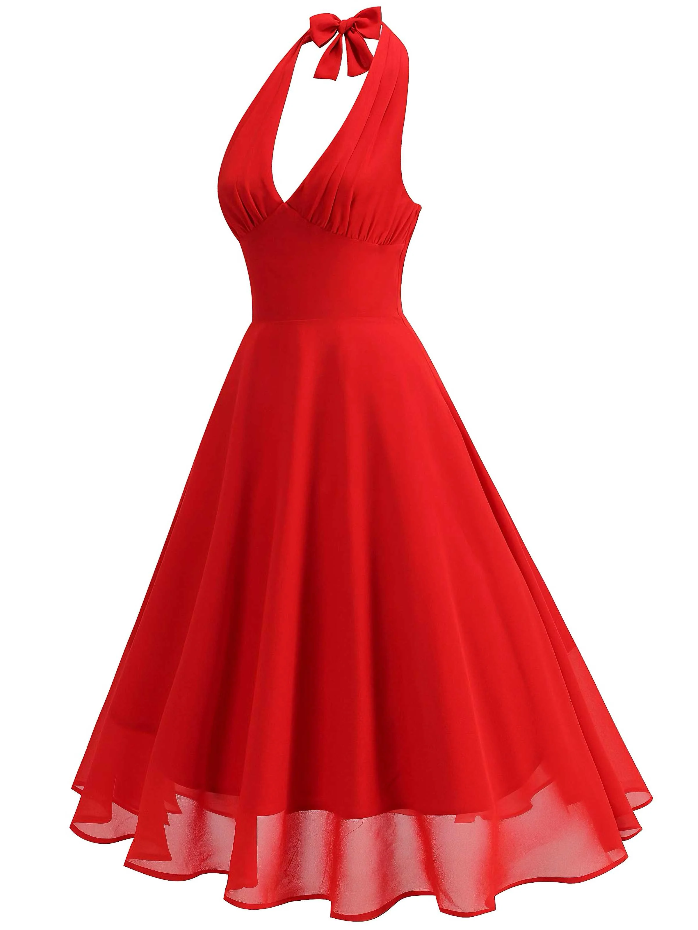 1950s Halter V-Neck Mesh Backless Dress - Image 5