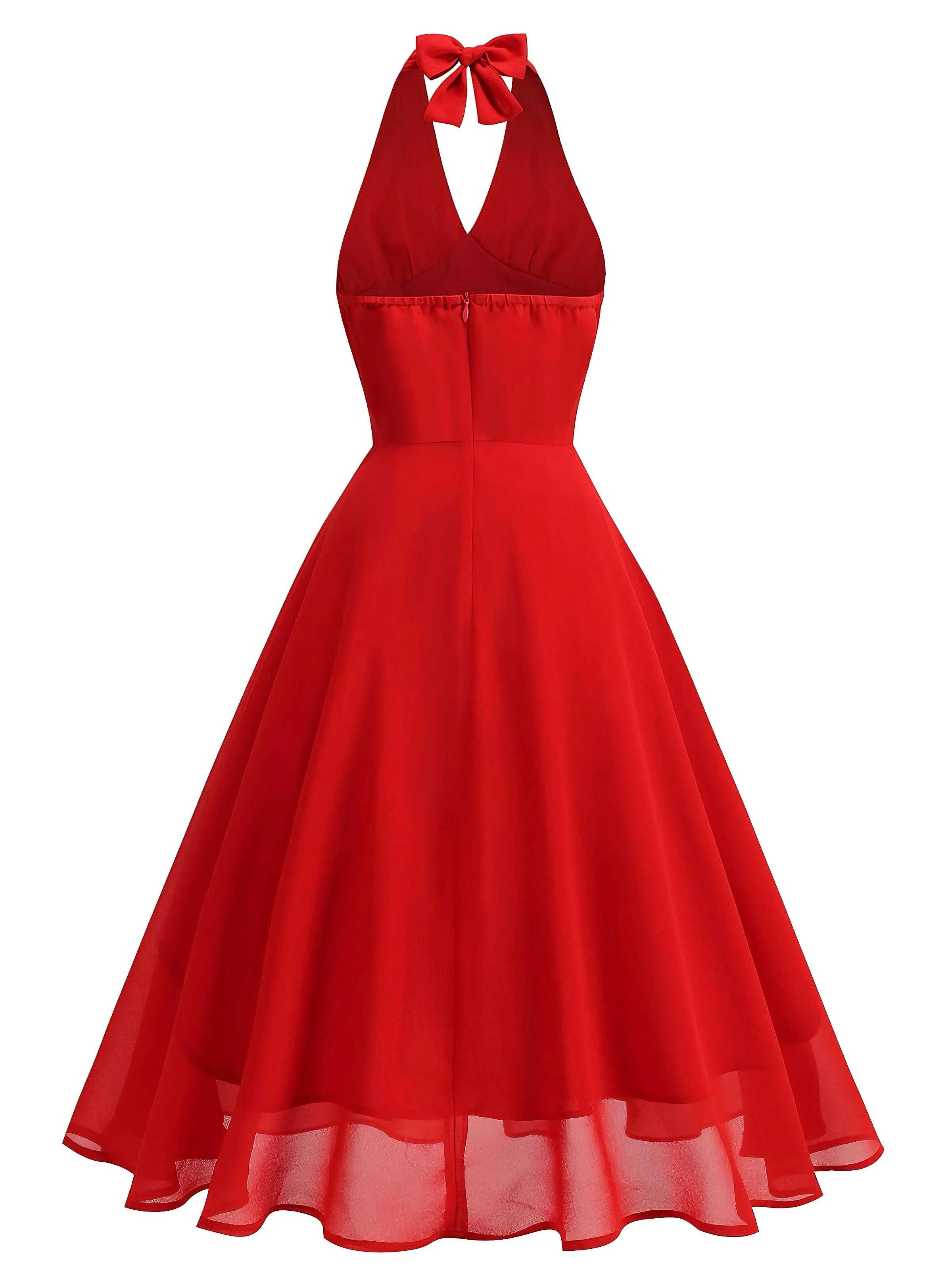 1950s Halter V-Neck Mesh Backless Dress - Image 6
