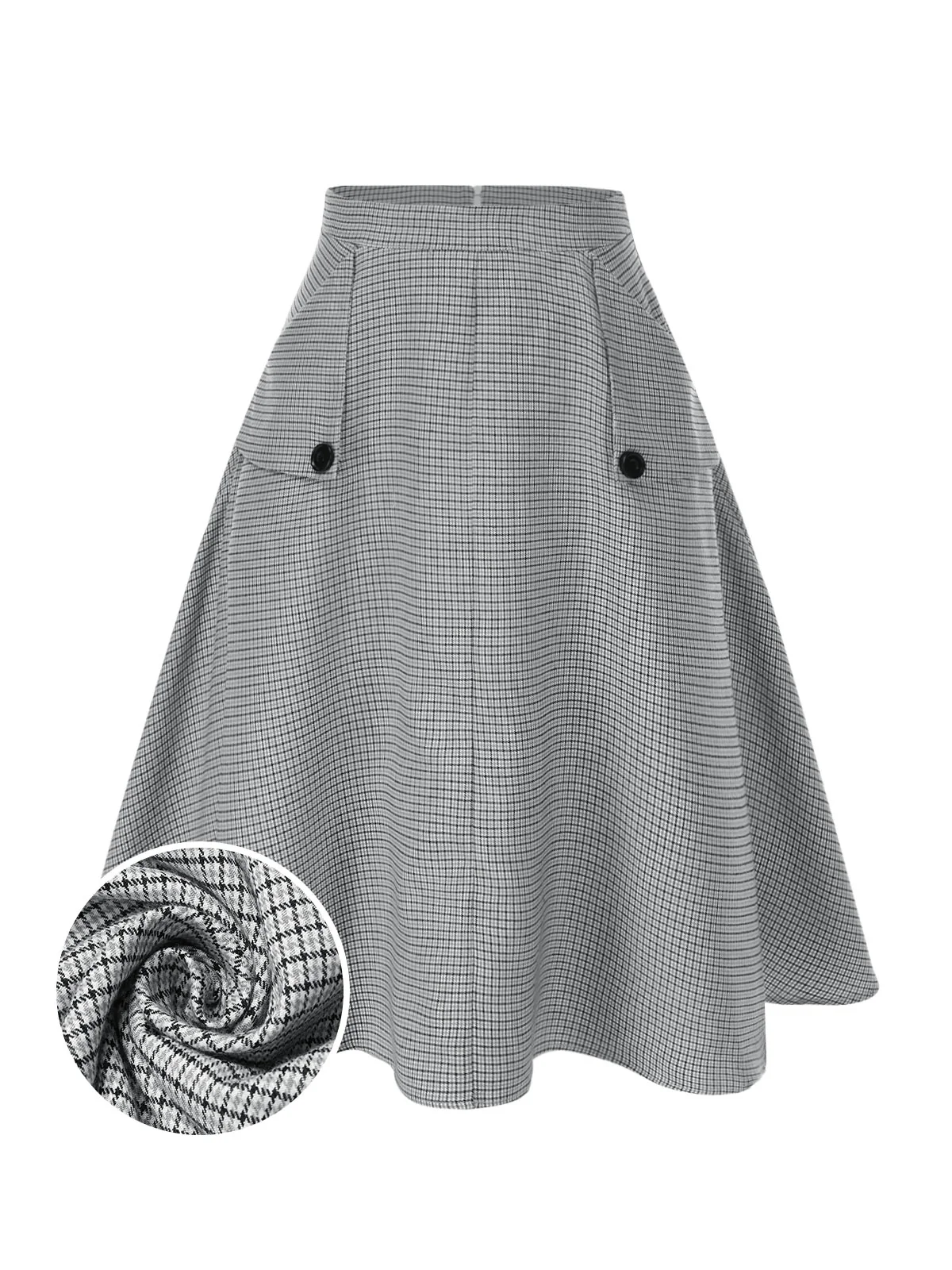 1950s High-Waist Plaids Button Pocket Skirt - Image 2