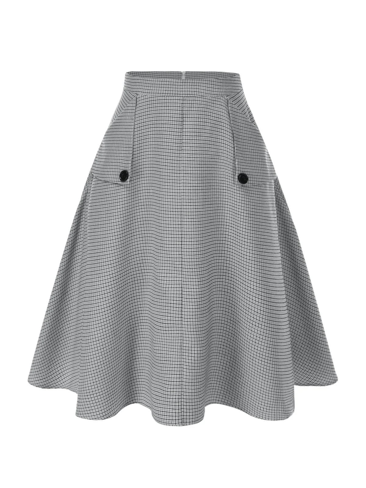 1950s High-Waist Plaids Button Pocket Skirt - Image 3