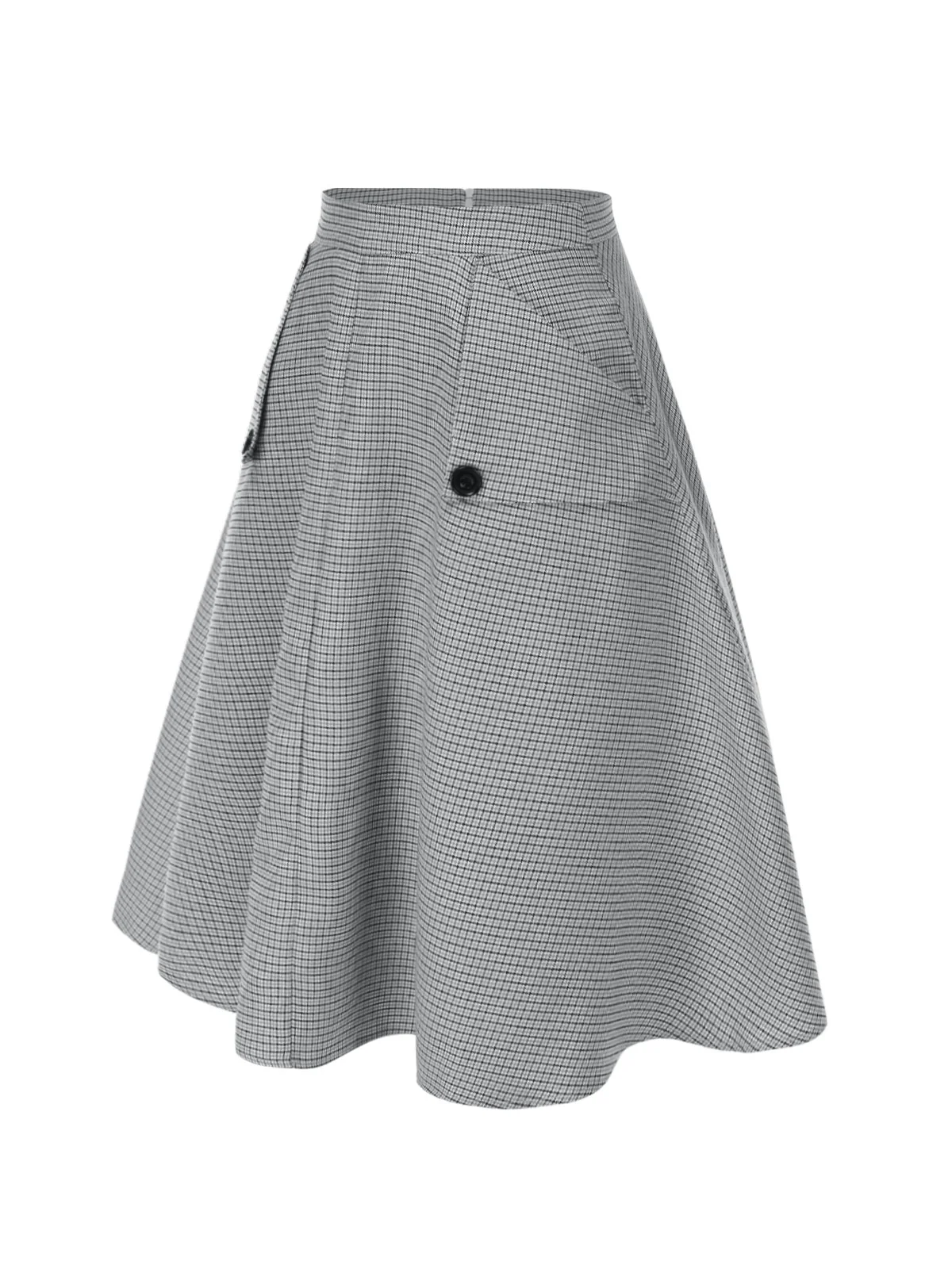1950s High-Waist Plaids Button Pocket Skirt - Image 4