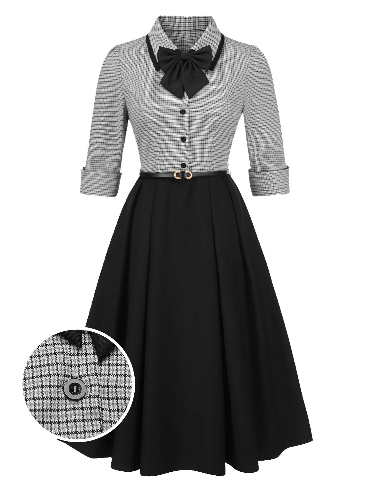 1950s Houndstooth Detachable Bow Collar Dress - Image 2
