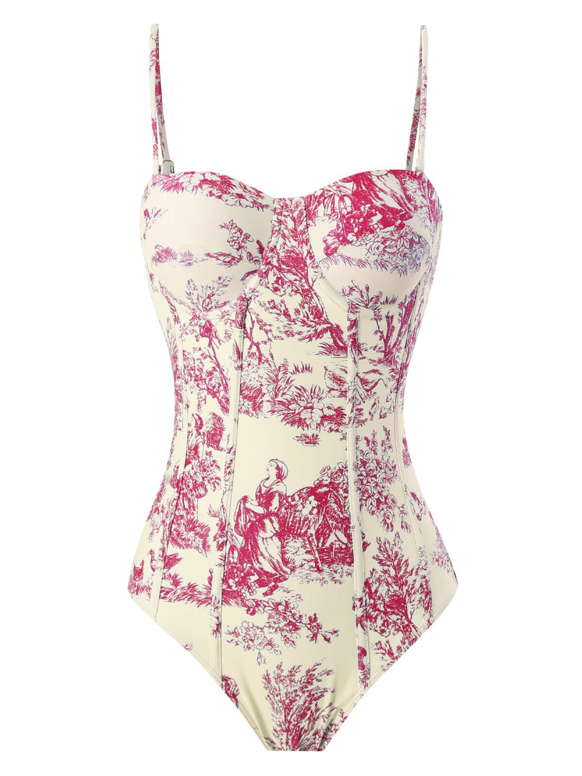 [US Warehouse] 1960s Ink Floral Spaghetti Strap One-Piece Swimsuit - Image 4