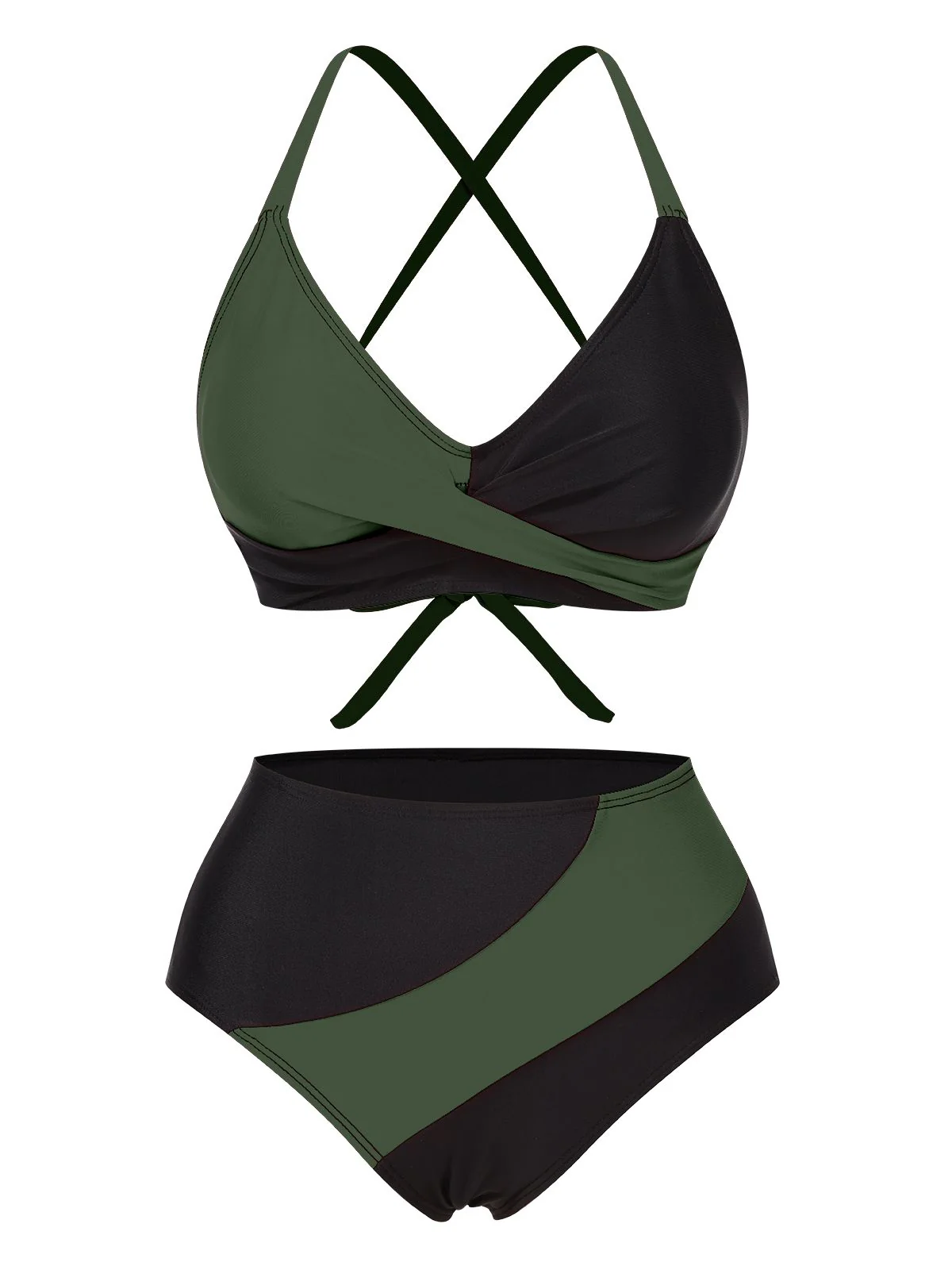 1970s Irregular Contrast Color Swimsuit - Image 4