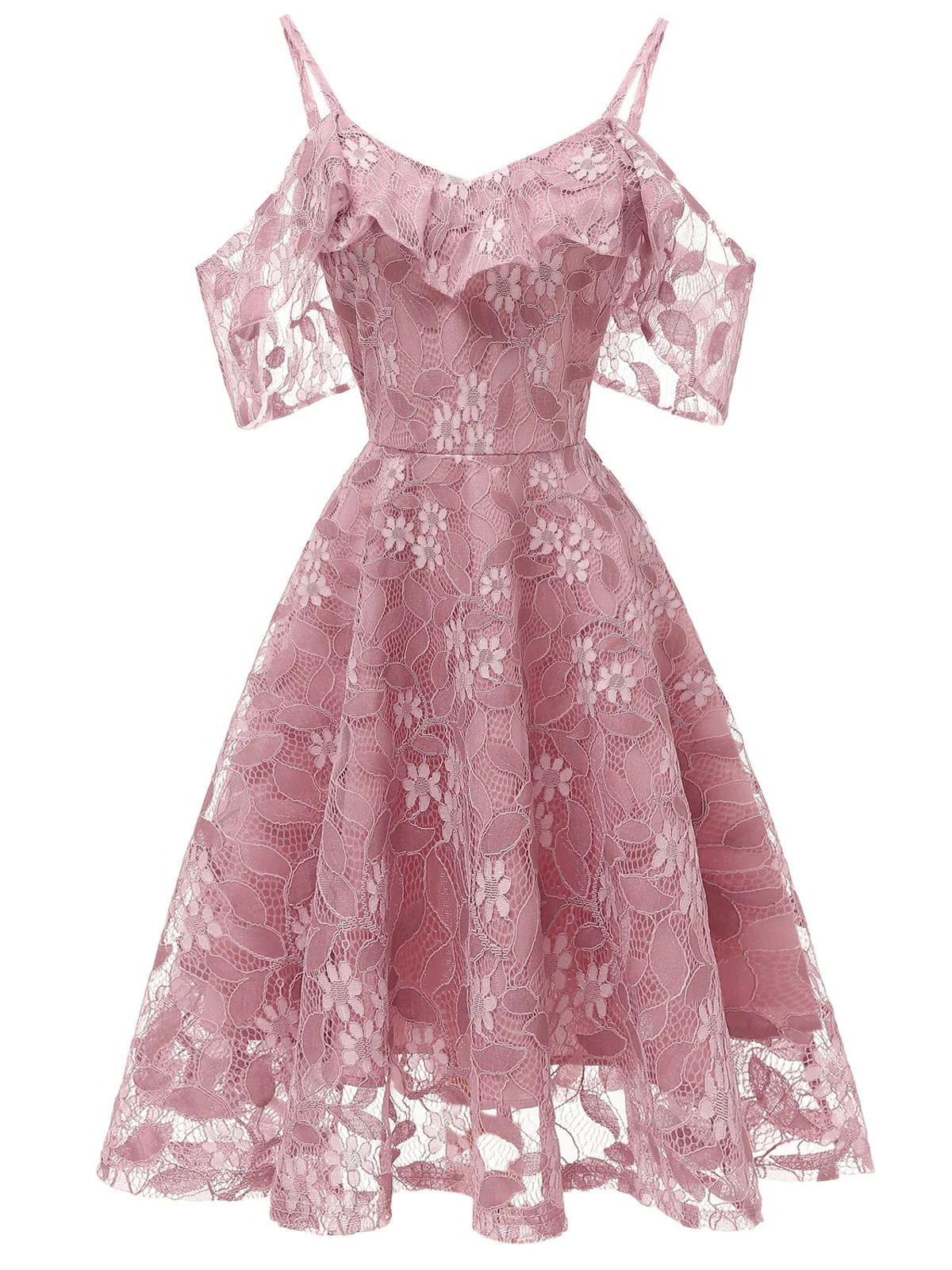 1950s Lace Cold Shoulder Ruffle Dress - Image 12