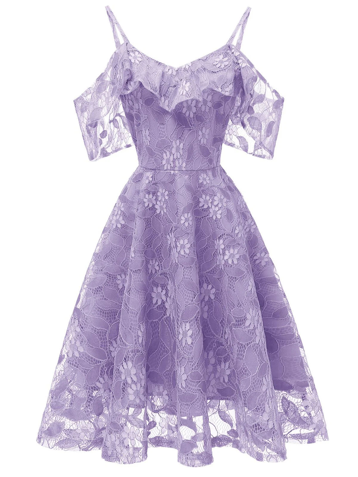 1950s Lace Cold Shoulder Ruffle Dress - Image 18