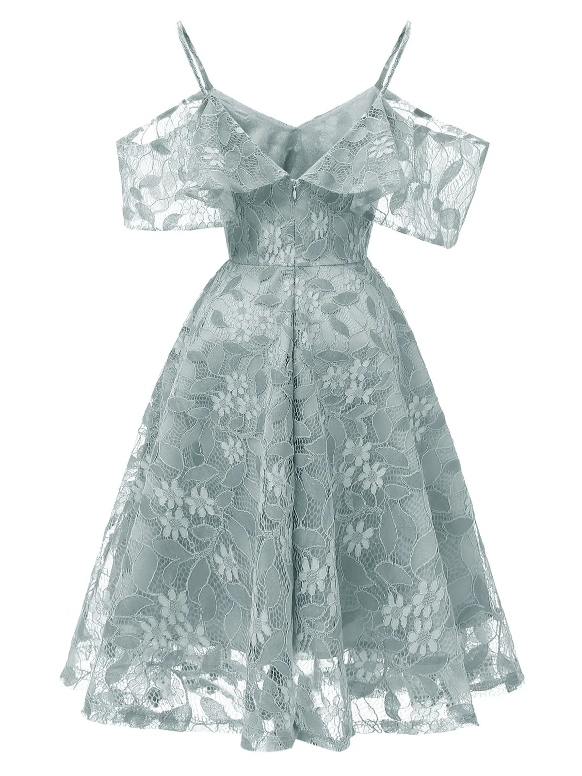 1950s Lace Cold Shoulder Ruffle Dress - Image 19