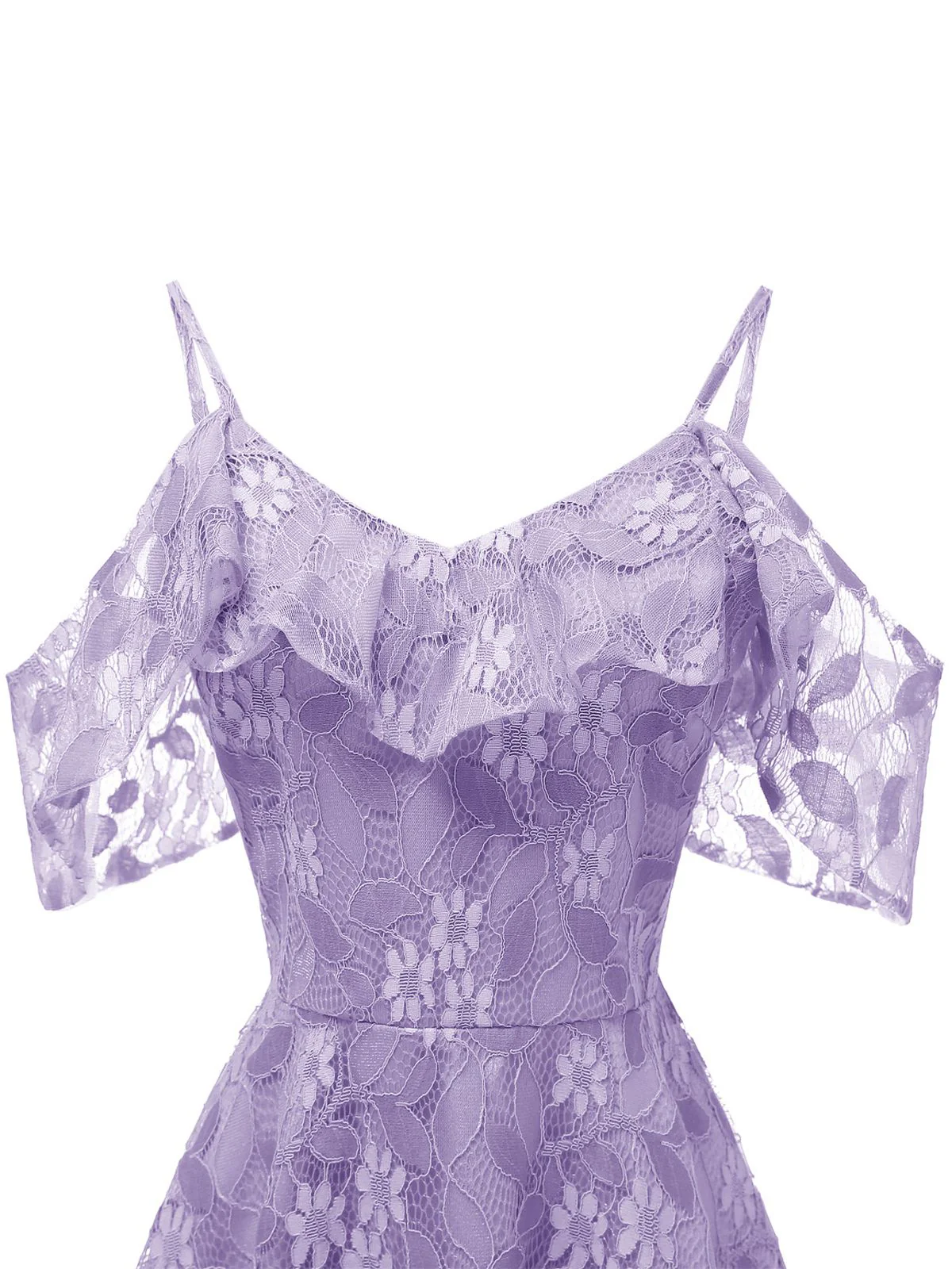 1950s Lace Cold Shoulder Ruffle Dress - Image 5