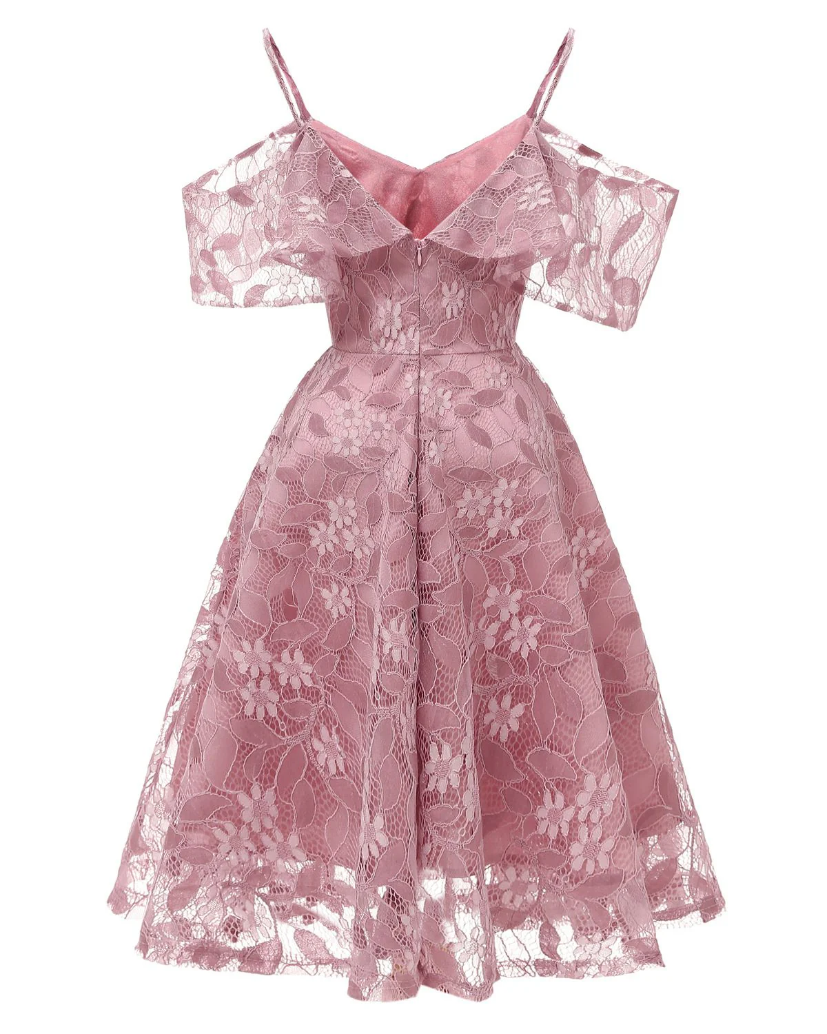 1950s Lace Cold Shoulder Ruffle Dress - Image 15