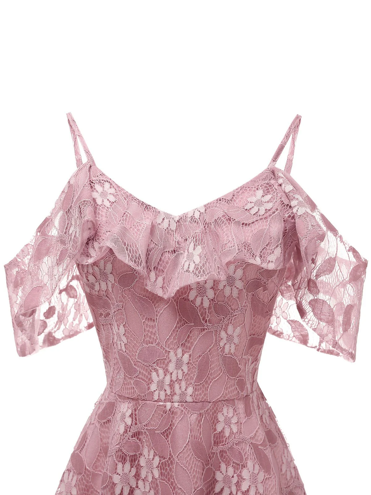 1950s Lace Cold Shoulder Ruffle Dress - Image 16
