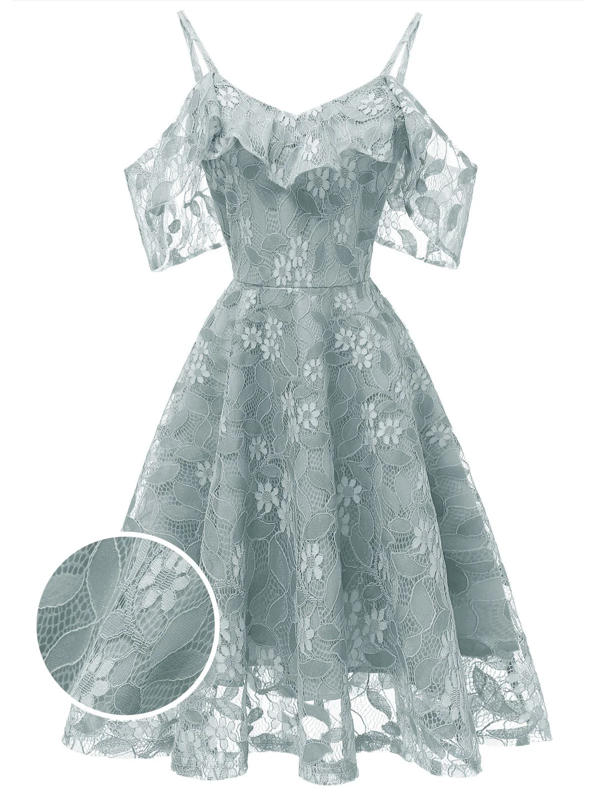 1950s Lace Cold Shoulder Ruffle Dress - Image 18