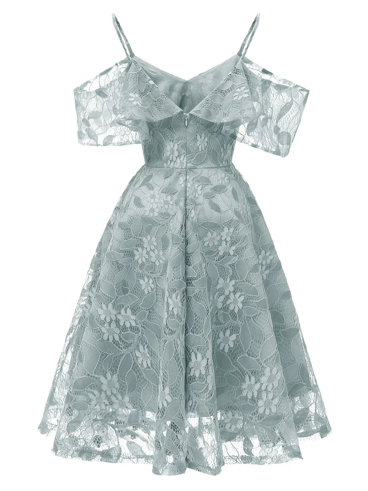 1950s Lace Cold Shoulder Ruffle Dress - Image 21