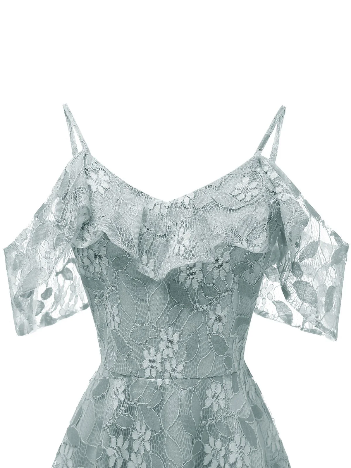 1950s Lace Cold Shoulder Ruffle Dress - Image 22