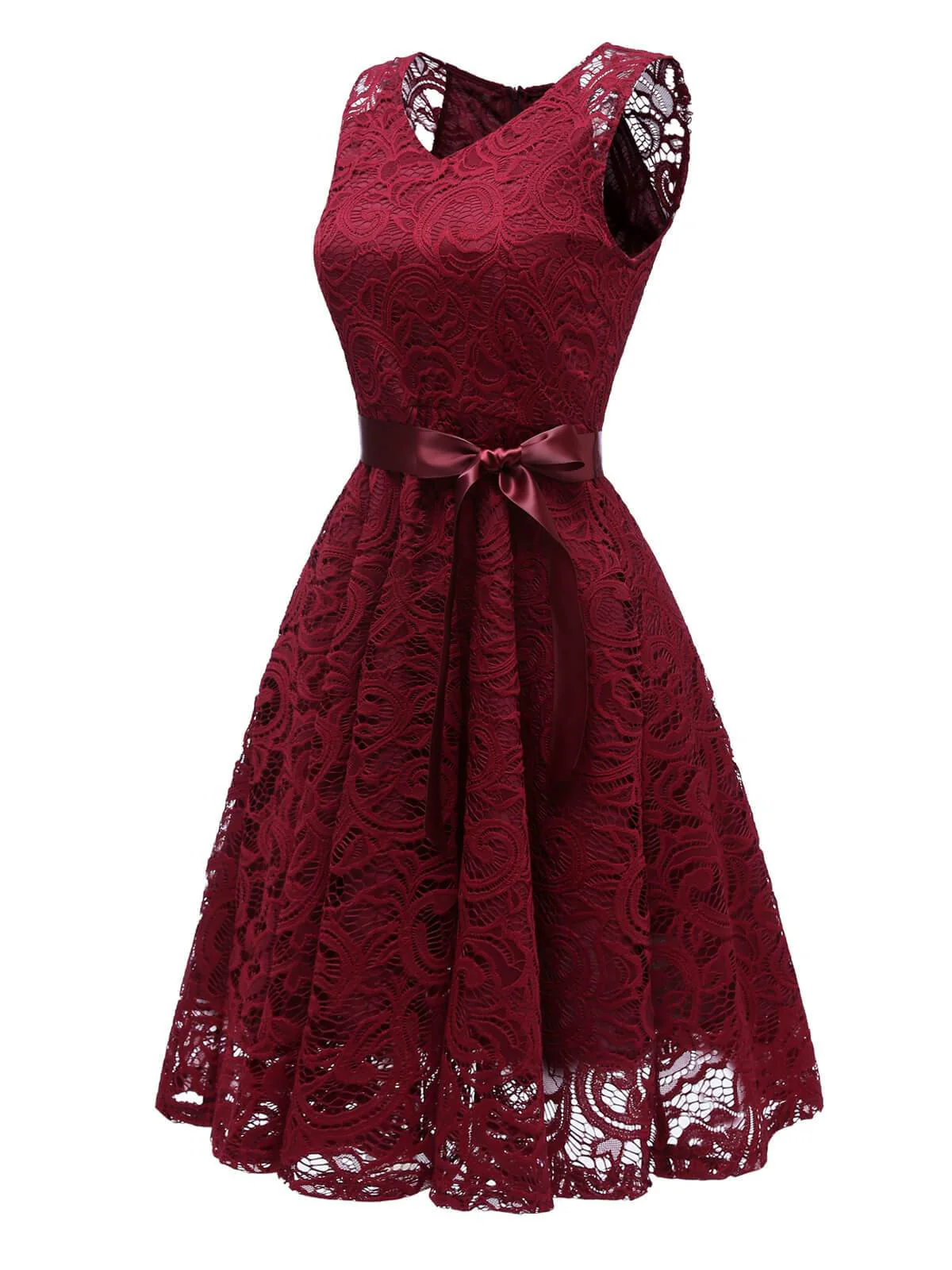 1950s Lace V Neck Bow Dress - Image 11