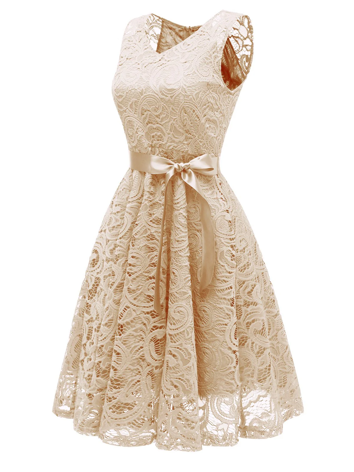 1950s Lace V Neck Bow Dress - Image 5