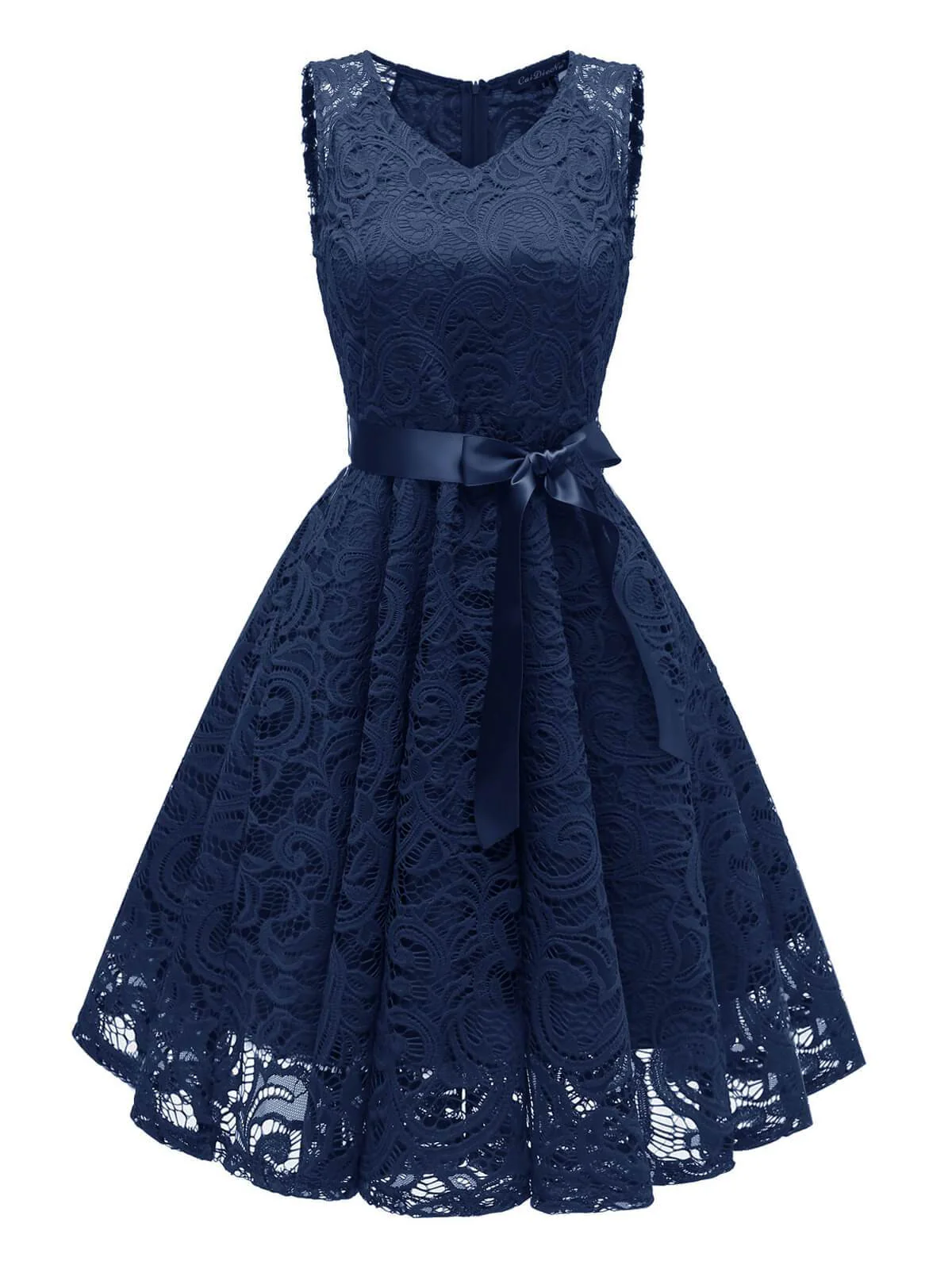 1950s Lace V Neck Bow Dress - Image 7