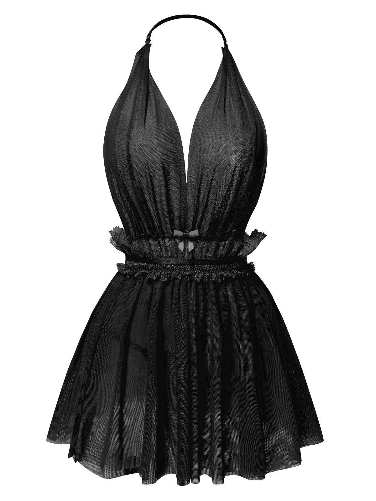 1950s Lace Mesh Deep V-Neck Halter Nightgown - Image 4