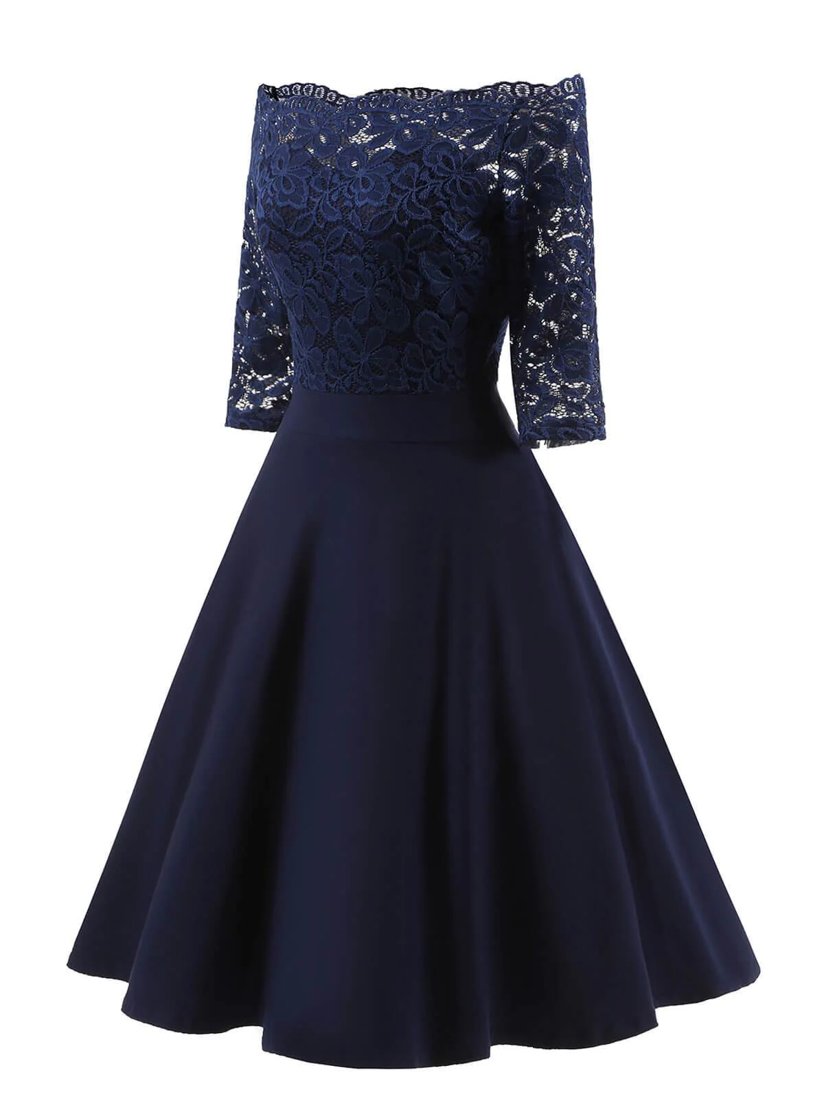 1950s Lace Off Shoulder Dress - Image 2