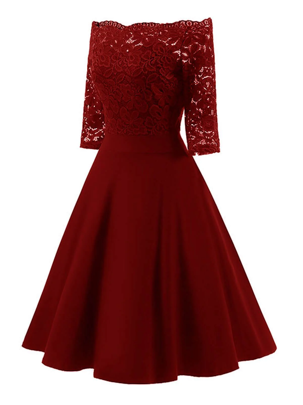 1950s Lace Off Shoulder Dress - Image 6