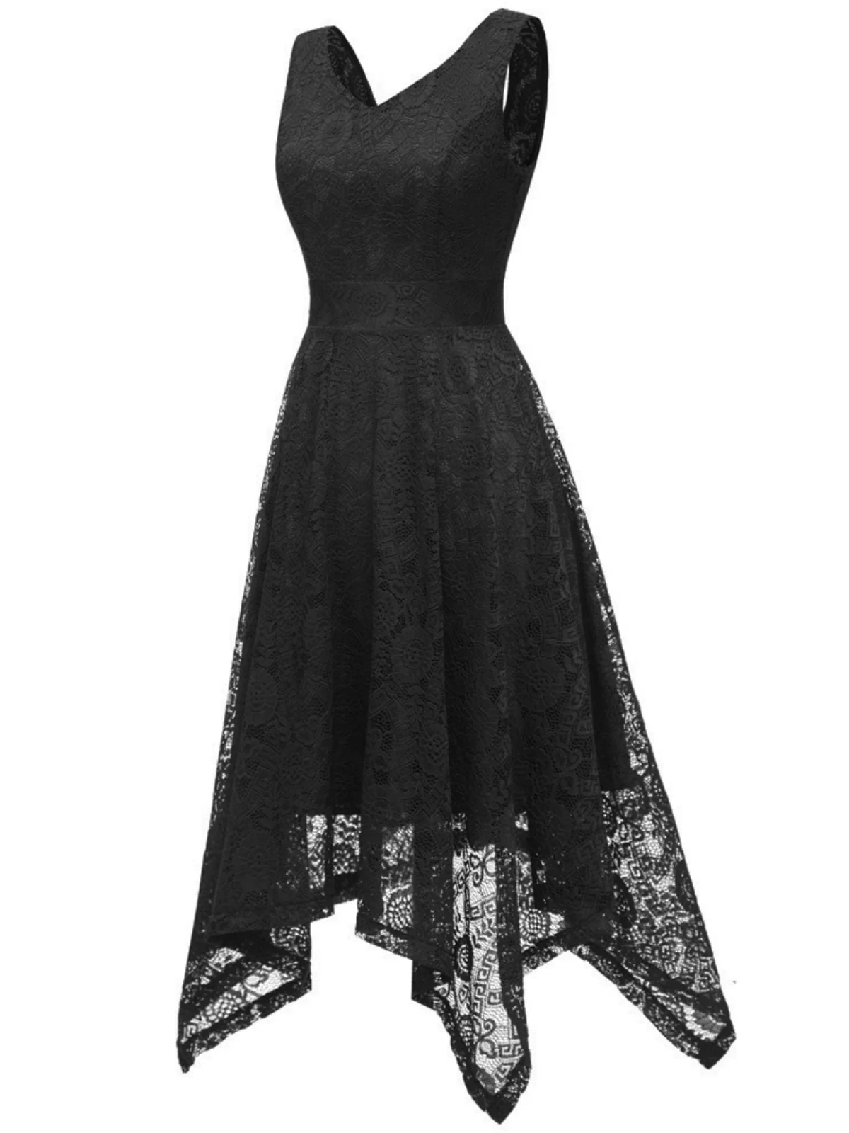1950s Lace Pointed Hem Swing Dress - Image 5
